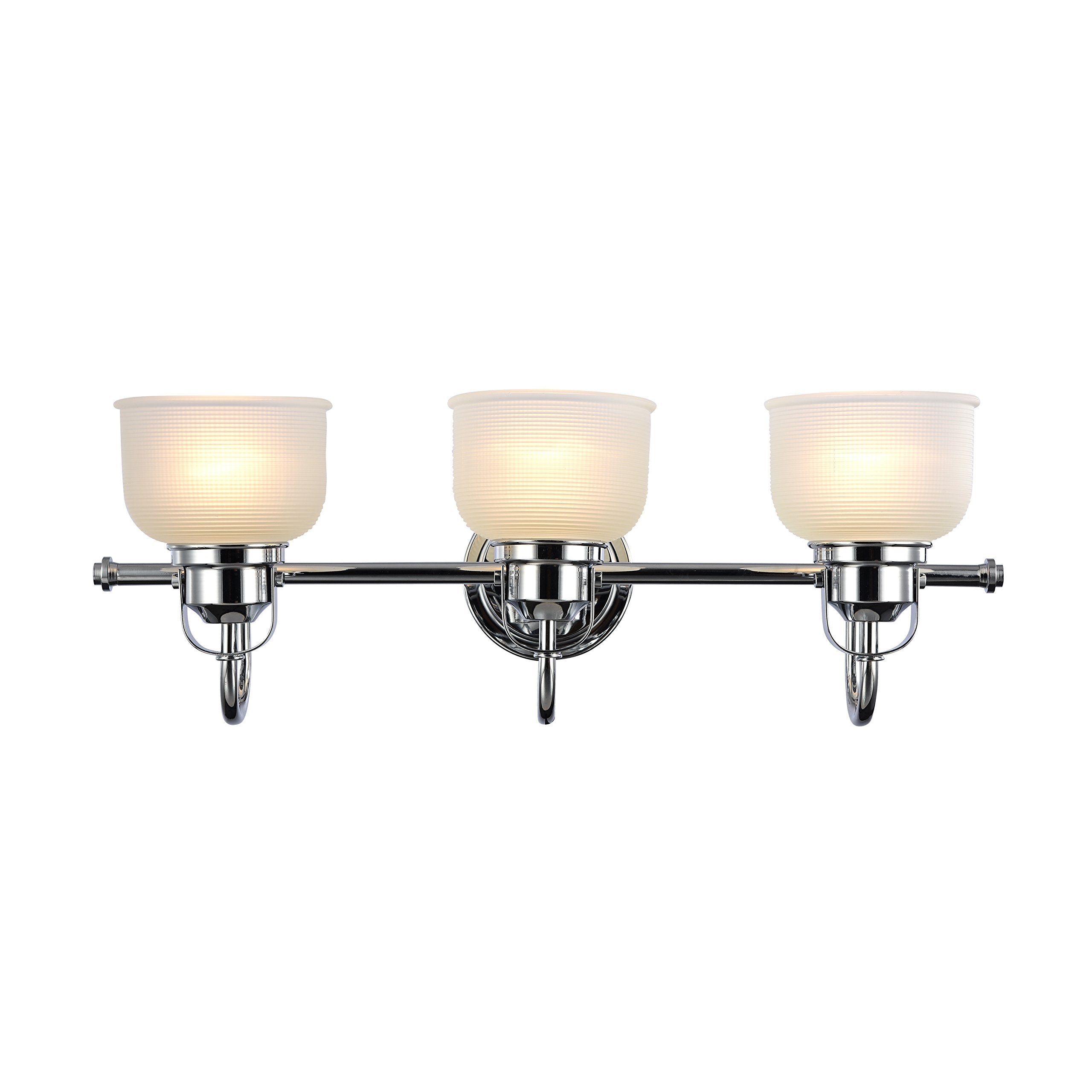LUCIE Industrial-style 3 Light Chrome Finish Bath Vanity Wall Fixture White Frosted Prismatic Glass 25 Wide