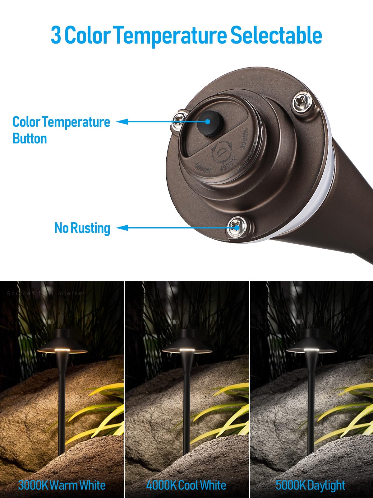 LEONLITE Low Voltage Pathway Lights, 12-24V LED, 3CCT 3000K/4000K/5000K, 6-Inch, Oil-R