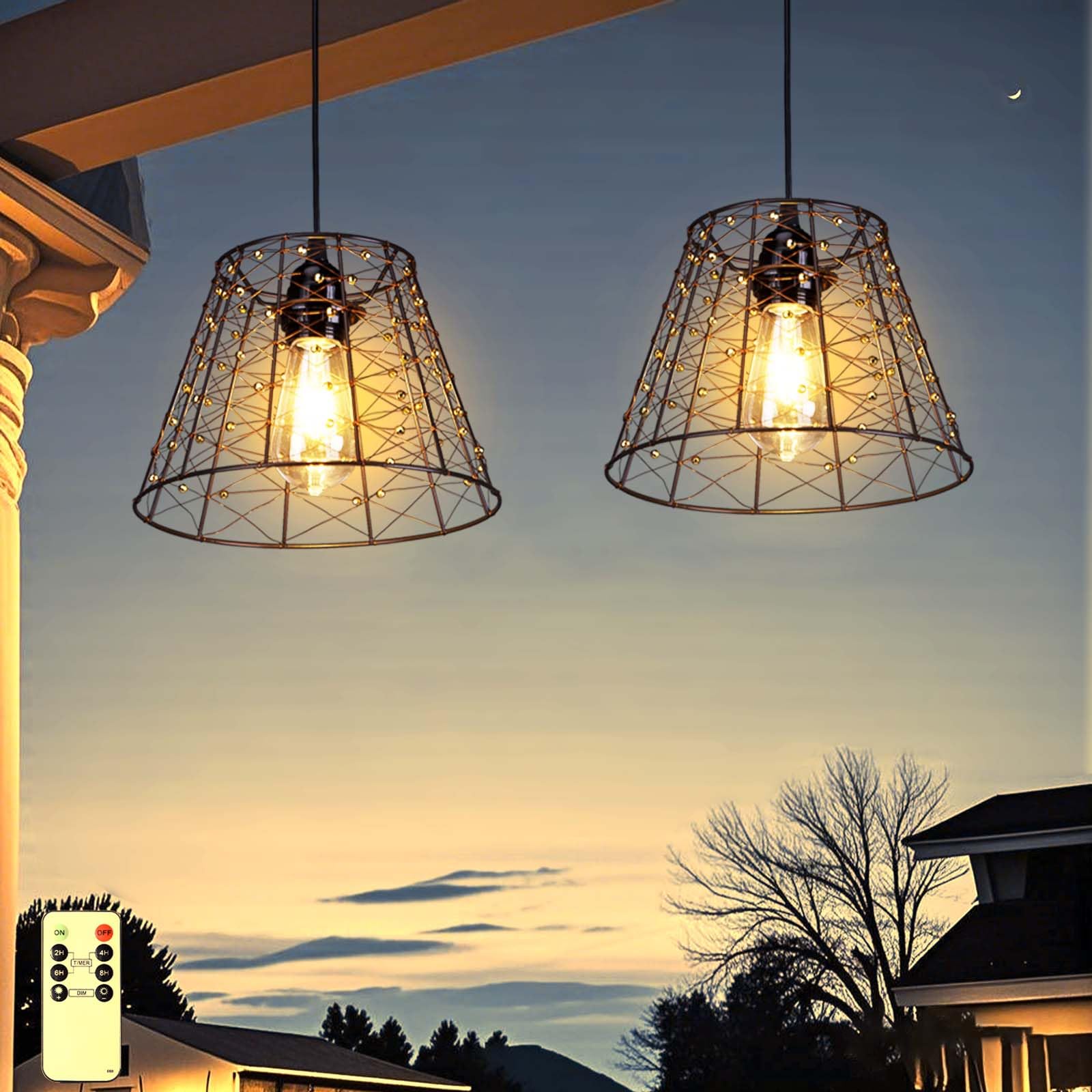AVAMERY Battery Operated Chandelier with Remote  IP44 Waterproof Outdoor Pendant Light  No Wiring Needed Gazebo Lights for Porch  Patio  Balcony  Pergola  Shed  Home Decor (Beaded Copper Wire)