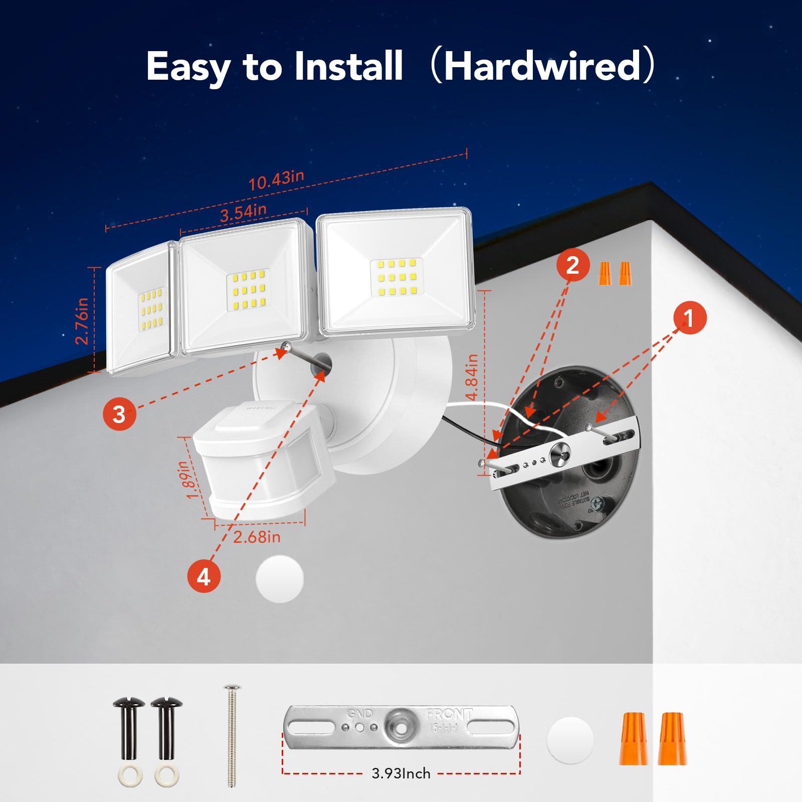OREiN 3500LM Flood Lights - 26W Motion Sensor, Dusk to Dawn, IP65 Waterproof, 240° Coverage, White, Model OL3600330