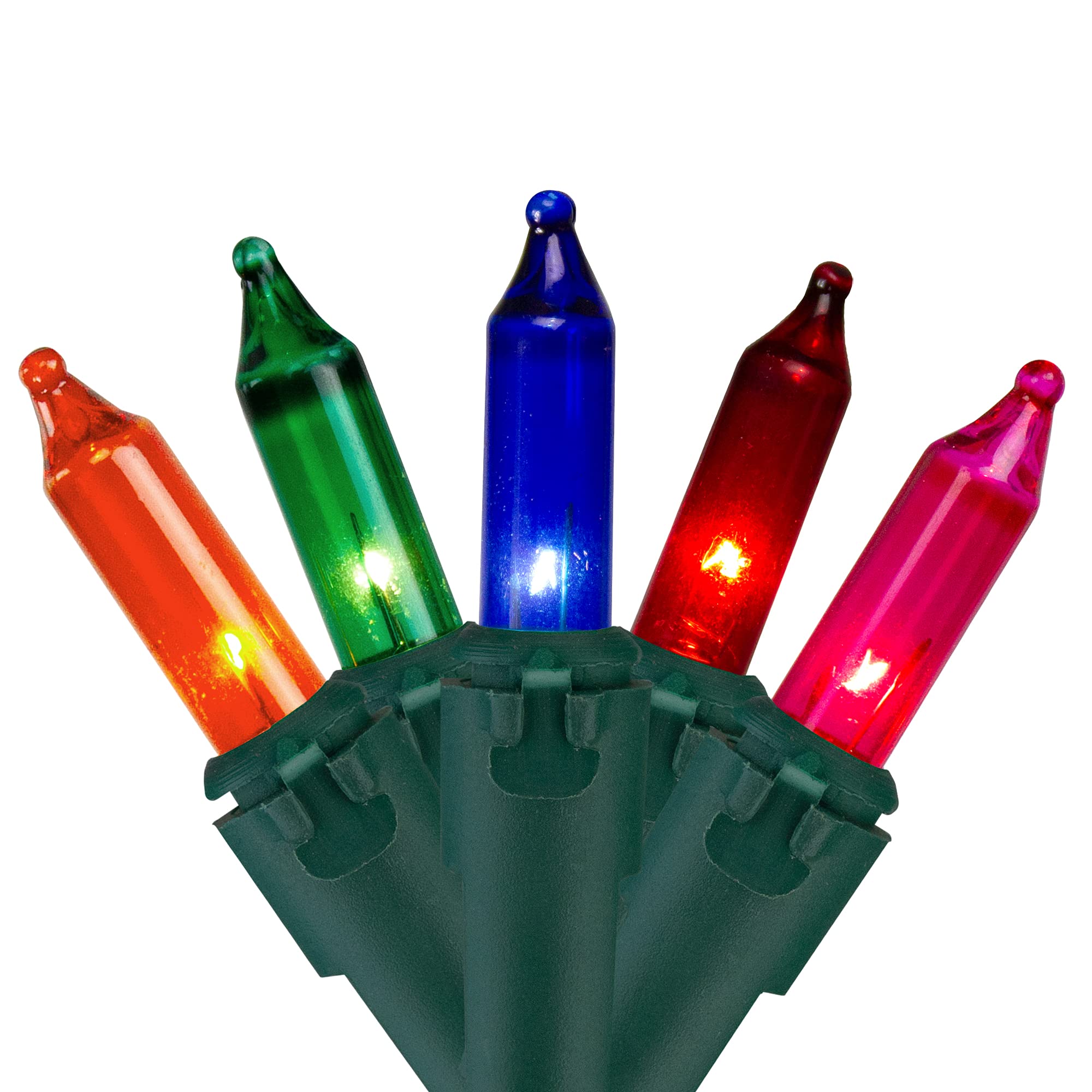 Northlight 100-Count Mini Christmas Light Set, 20.25 ft Green Wire, Multicolor, Model 221435, Glass