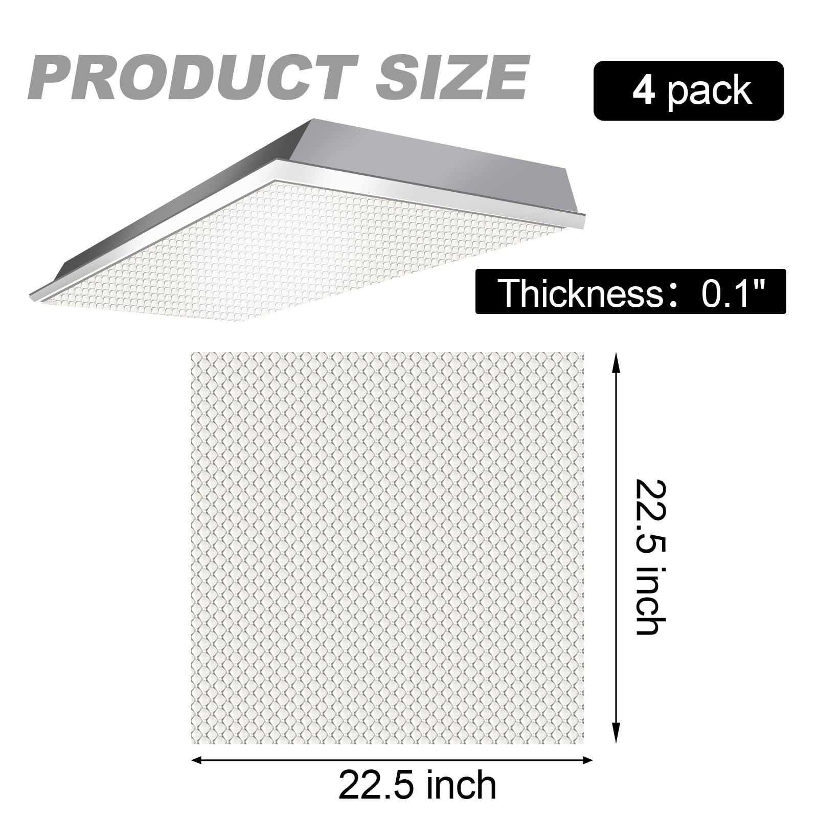 Frienda 4 Pcs Fluorescent Light Covers Replacement Flat Clear Prismatic Acrylic Ceiling Light Cover Panels(22.5'' X 22.5'' X 0.1
