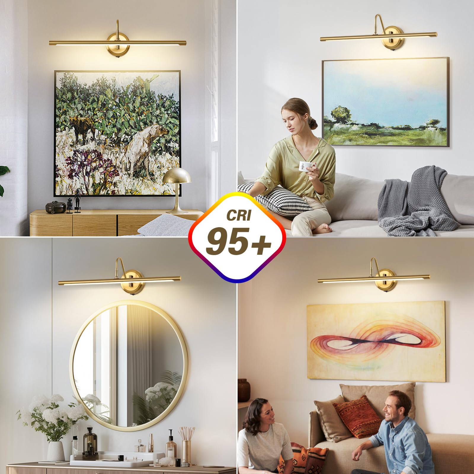 JOOSENLUX Battery Operated Picture Light, 24.4" Dimmable Brass Wall Sconce, Model 7940, Modern Design for Kitchen and Canvas Art