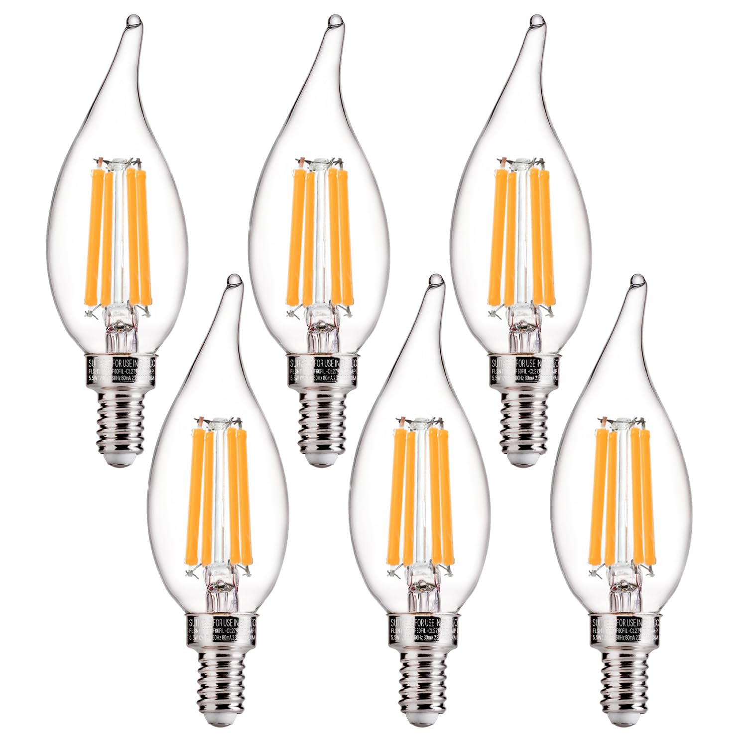 Flsnt Candelabra Led Light Bulbs, Ca11 Led E12 Chandelier Light Bulbs 100W Equivalent, 2700K Soft White, 800Lm, 5.5W, Cri 82+, A