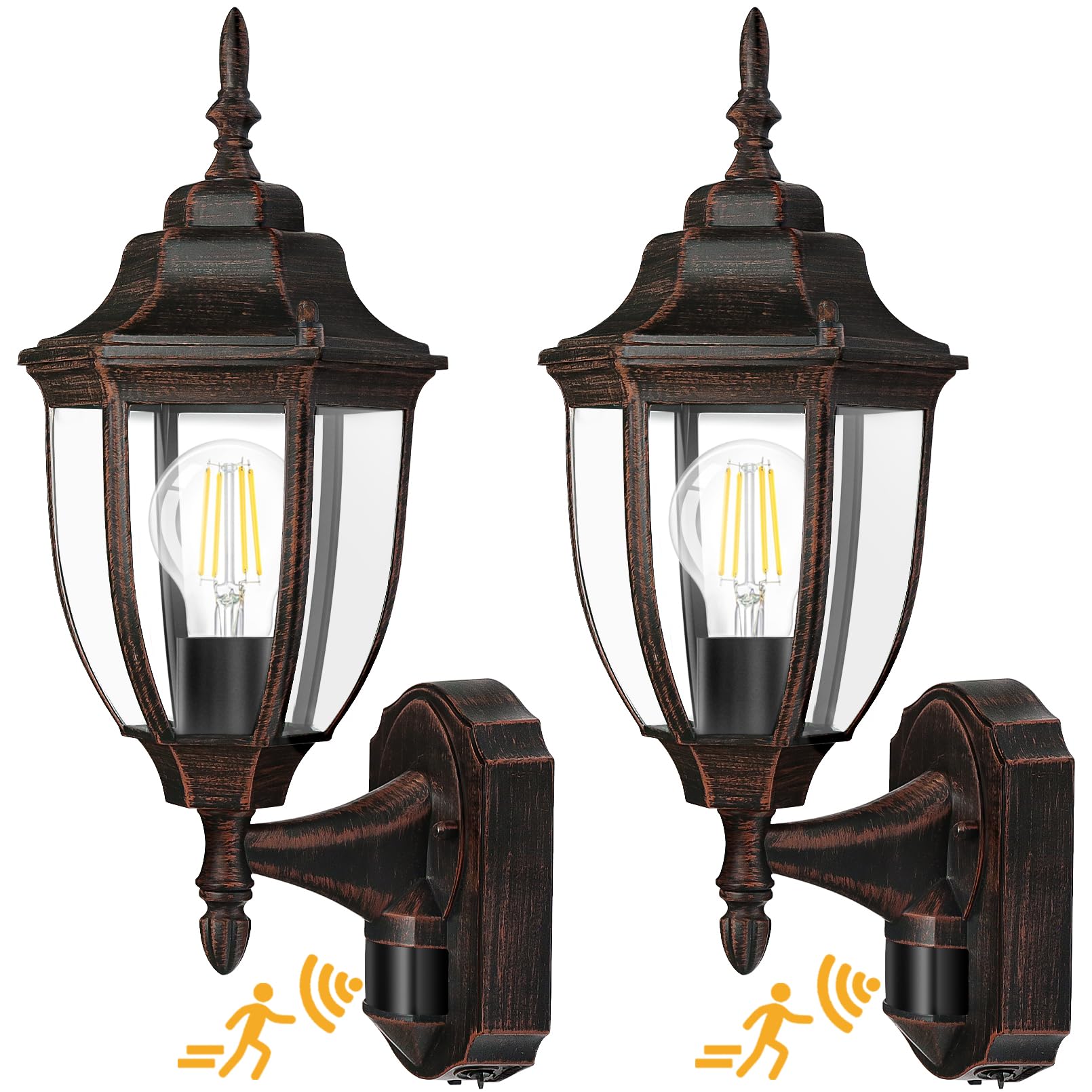 Lamomo Outdoor Wall Sconce, 2 Pack Dusk to Dawn Motion Sensor Light Fixtures, Exterior Aluminum Waterproof Porch Lights for Pati