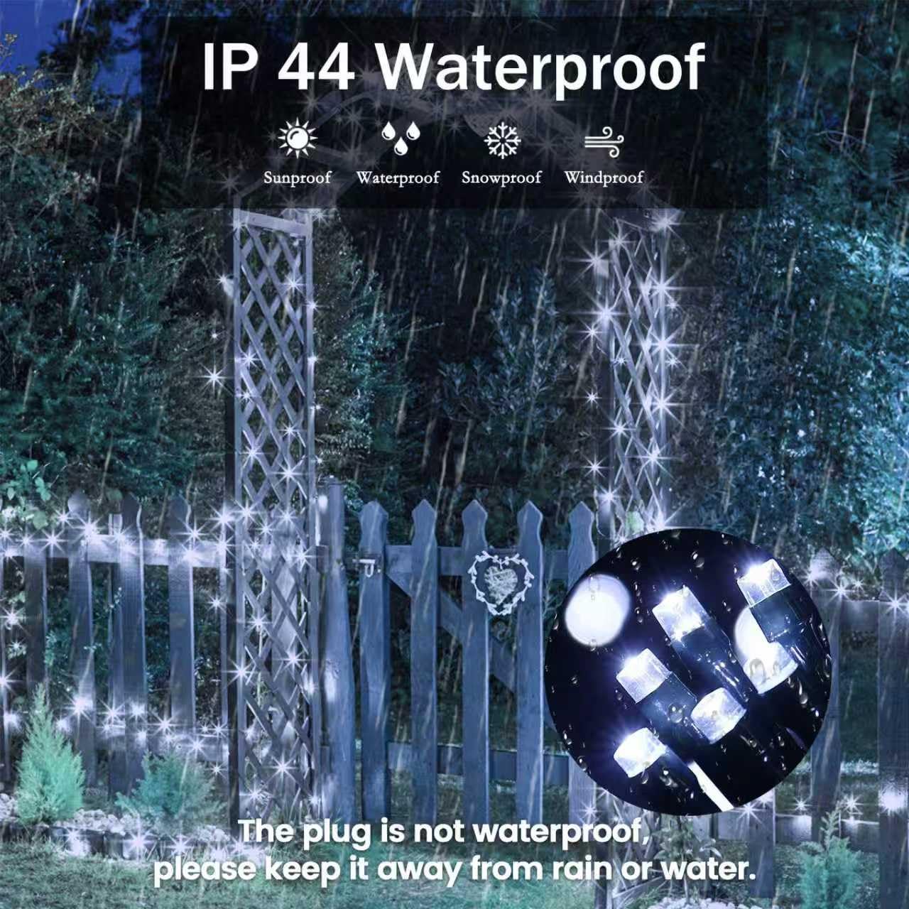 YIQU 200 LED Christmas String Lights - Cool White, Extendable Green Wire, 8 Modes, UL Certified, Indoor/Outdoor Holiday Decoration