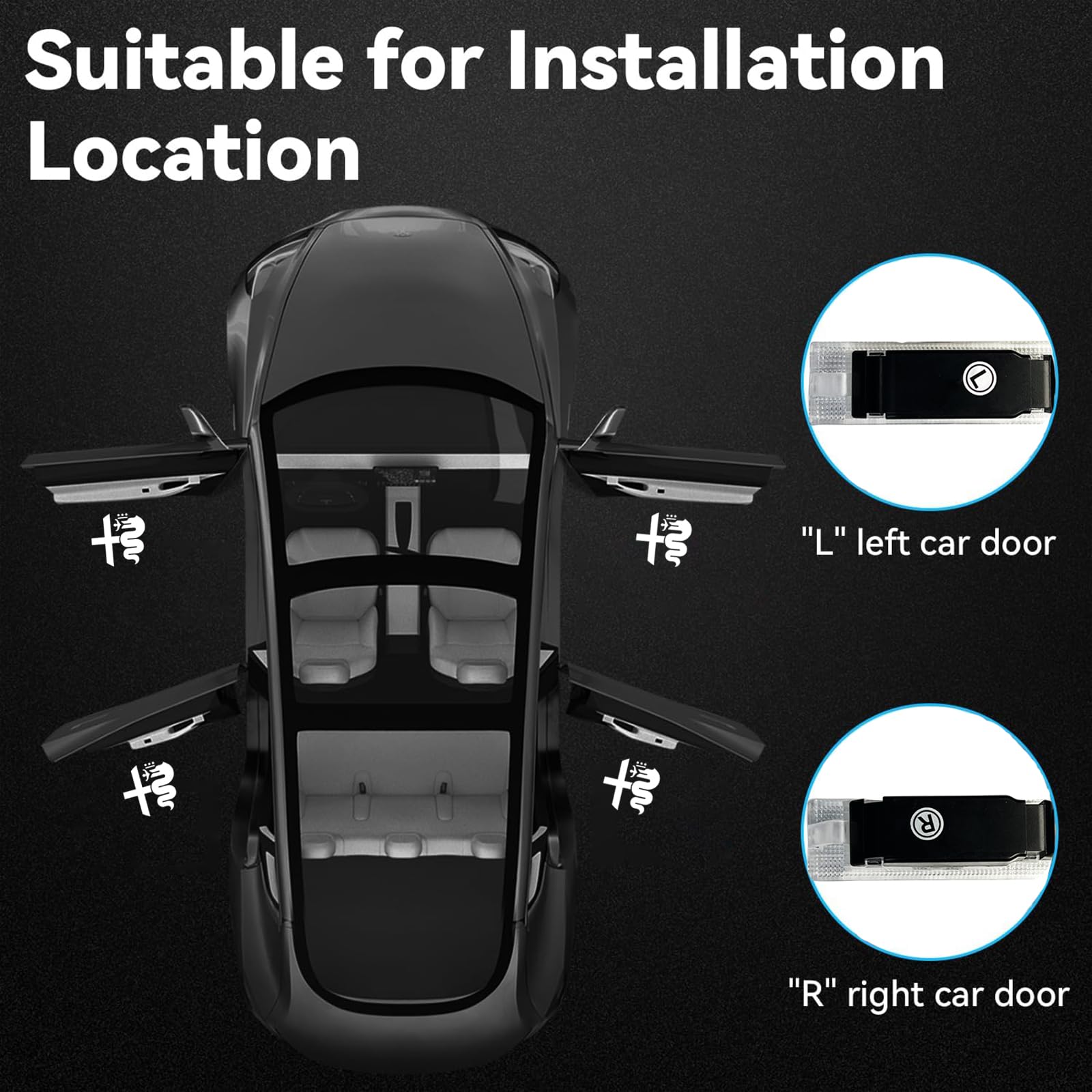 JUNMEI Door Lights Logo Projector - Ultra-Bright Puddle Lights for Alfa Romeo Giulia, Stelvio, Tonale, Giulietta - White Logo, ABS Material