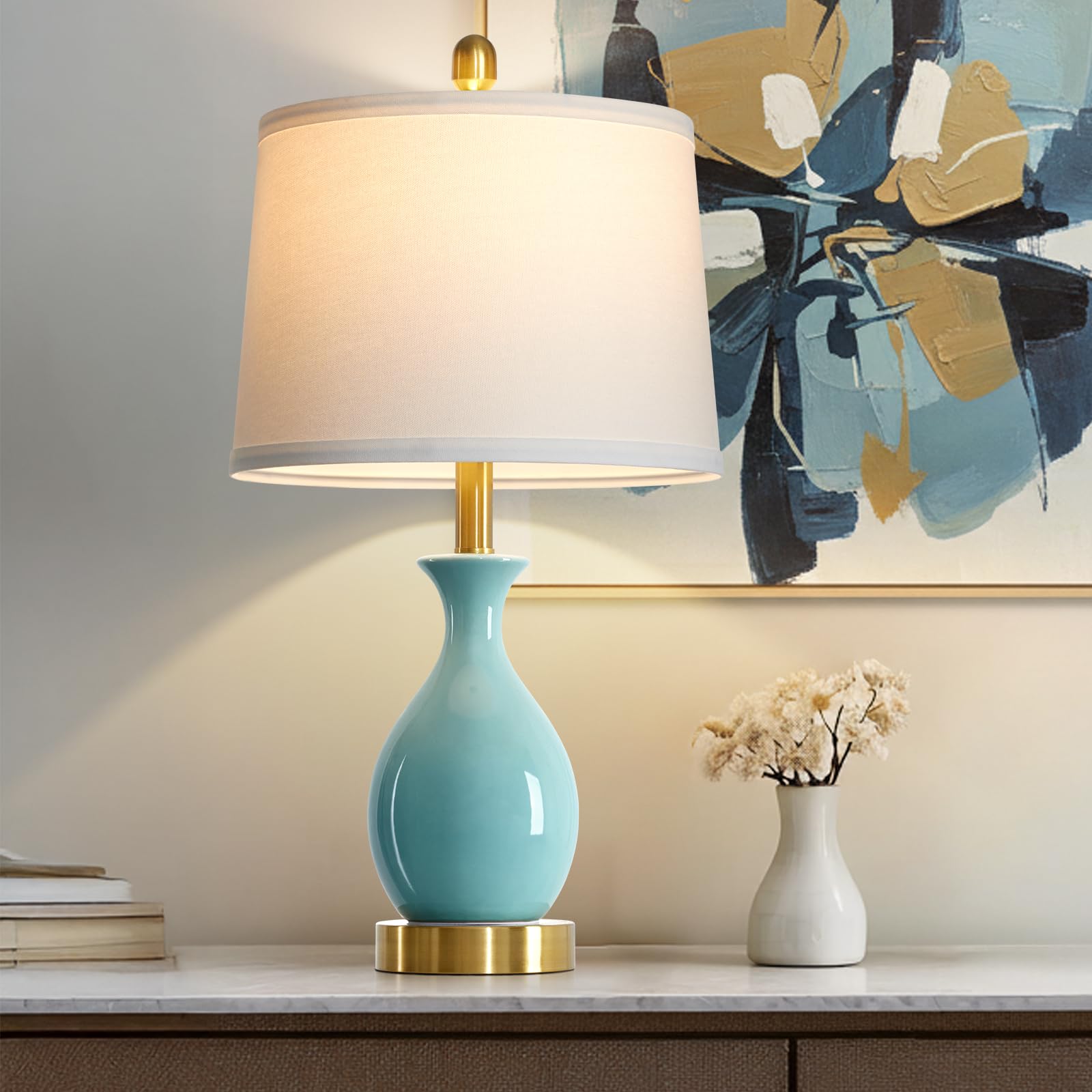 luxeflow 24 Aqua Blue Ceramic Table Lamp for Living Room