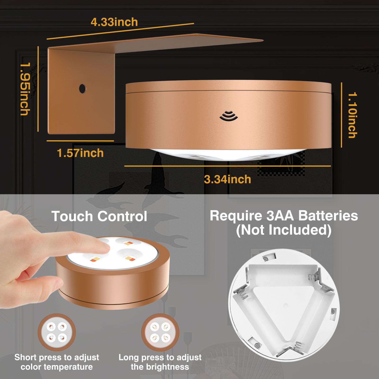 3Pack Battery Operated Picture Light Wireless Wall Sconces For Pictures Dimmable Art Display Lamp With Remote,Magnetic Painting