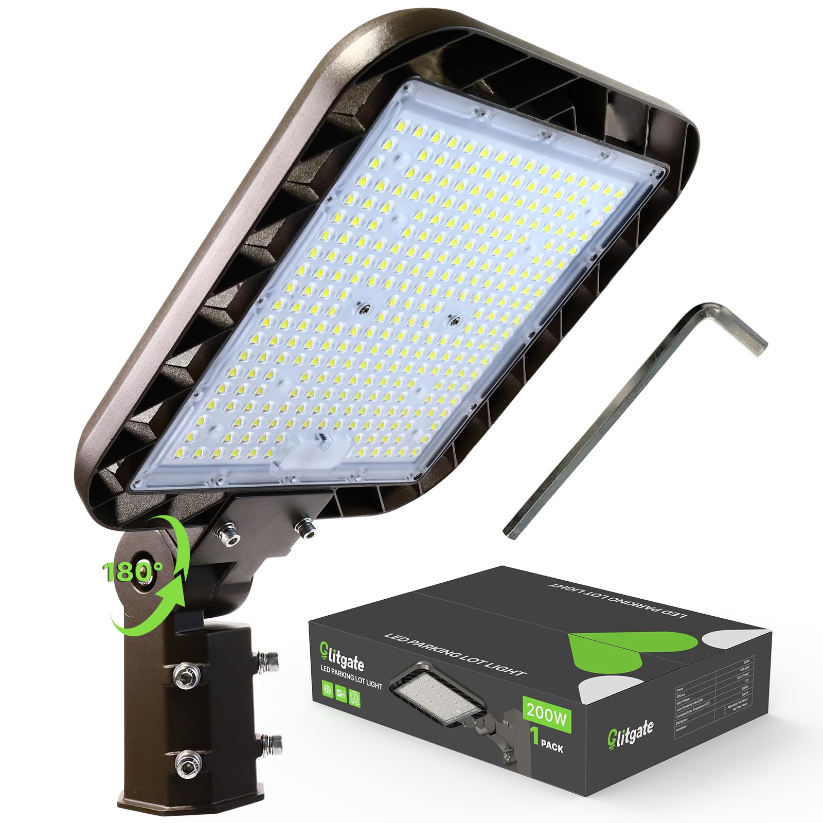 Glitgate 200W LED Parking Lot Light 30000LM Dusk to Dawn Photocell Street Light,Adjustable Slip Fitter Mount IP65 Waterproof Commercial Area Lighting for Parking Lot Street Roadway