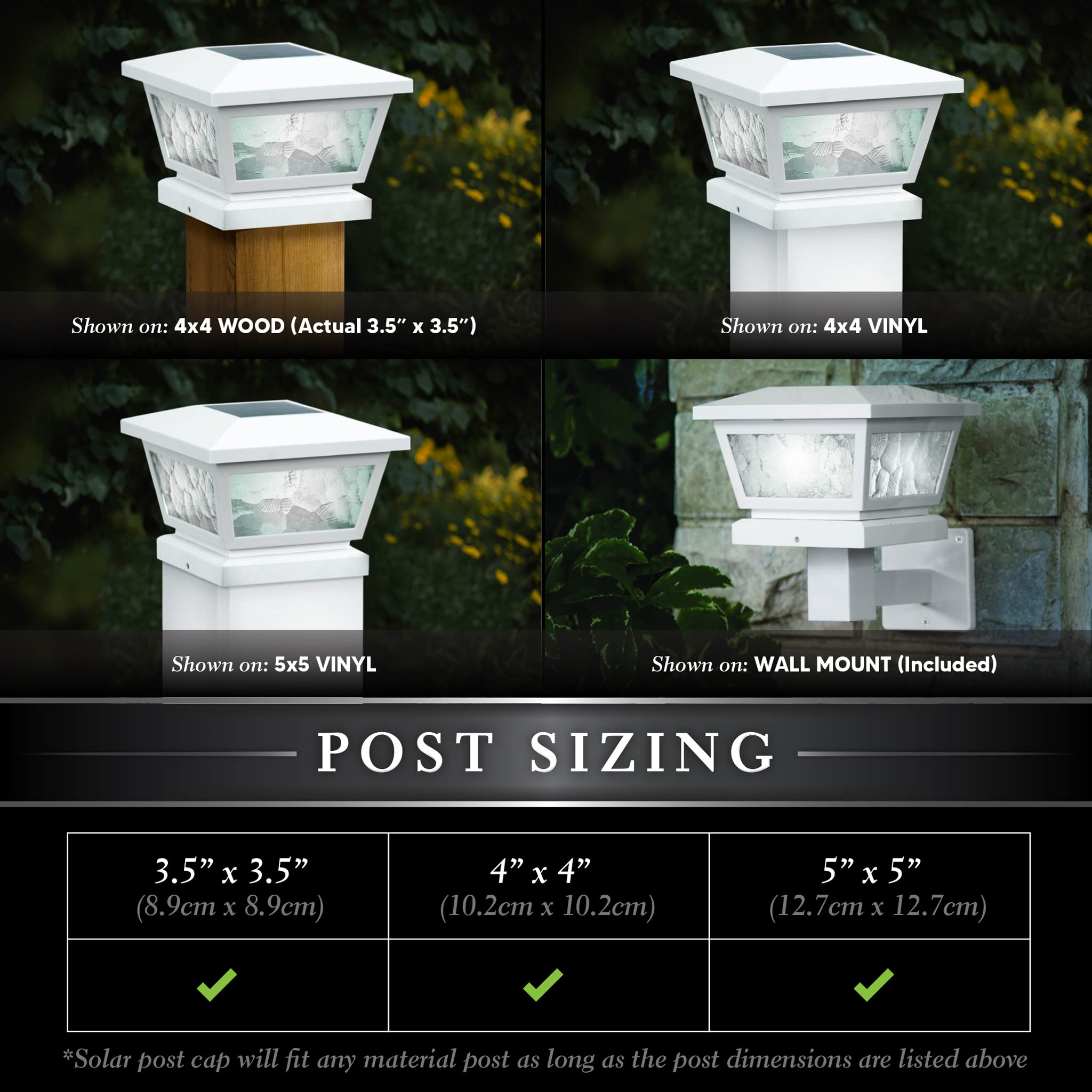Classy Caps FS100W Solar Post Cap, 5" x 5", White, Durable Acrylonitrile Butadiene Styrene Material
