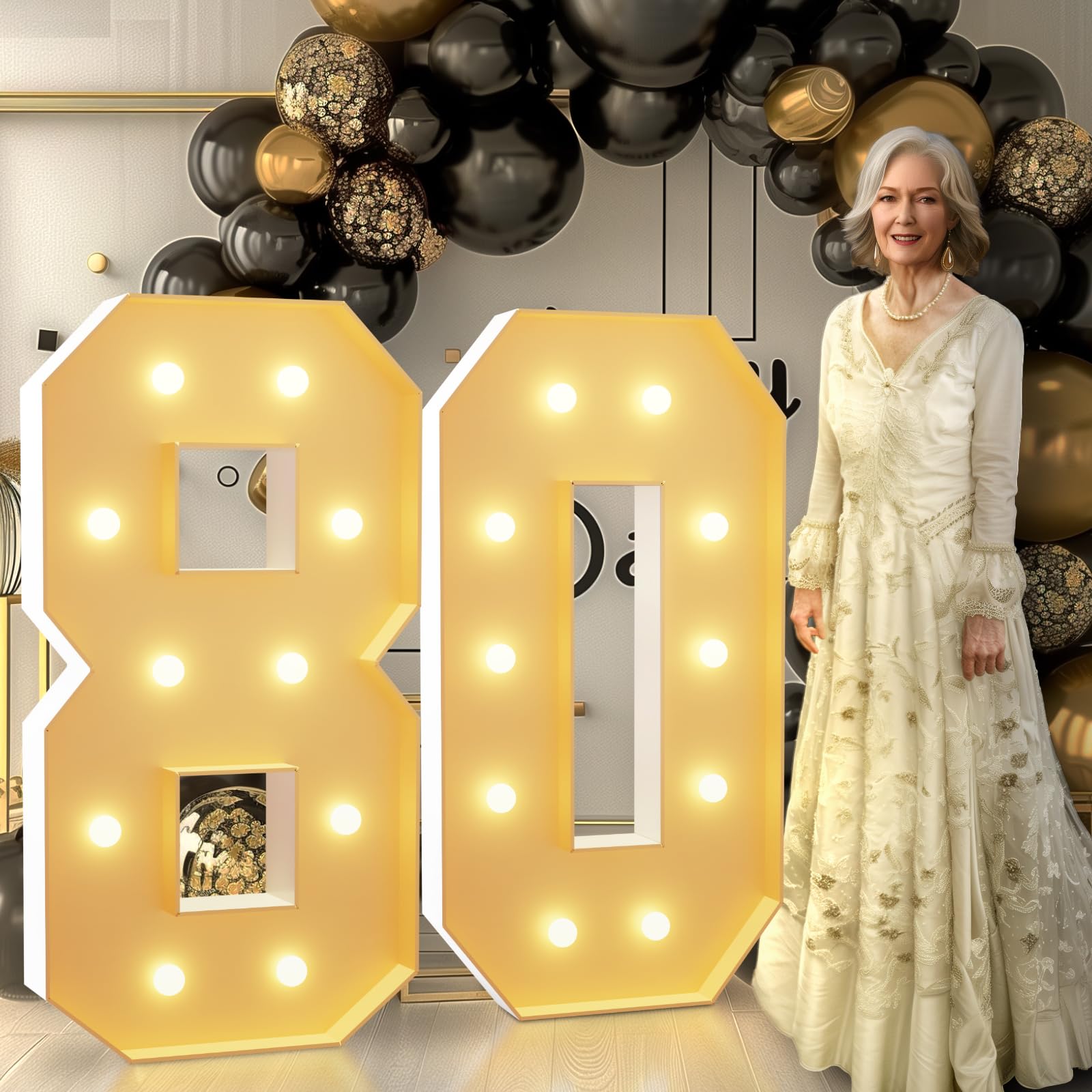 imprsv Light Up Numbers 80th Birthday Decorations Foam Board 4FT Arch Kit for Women Men