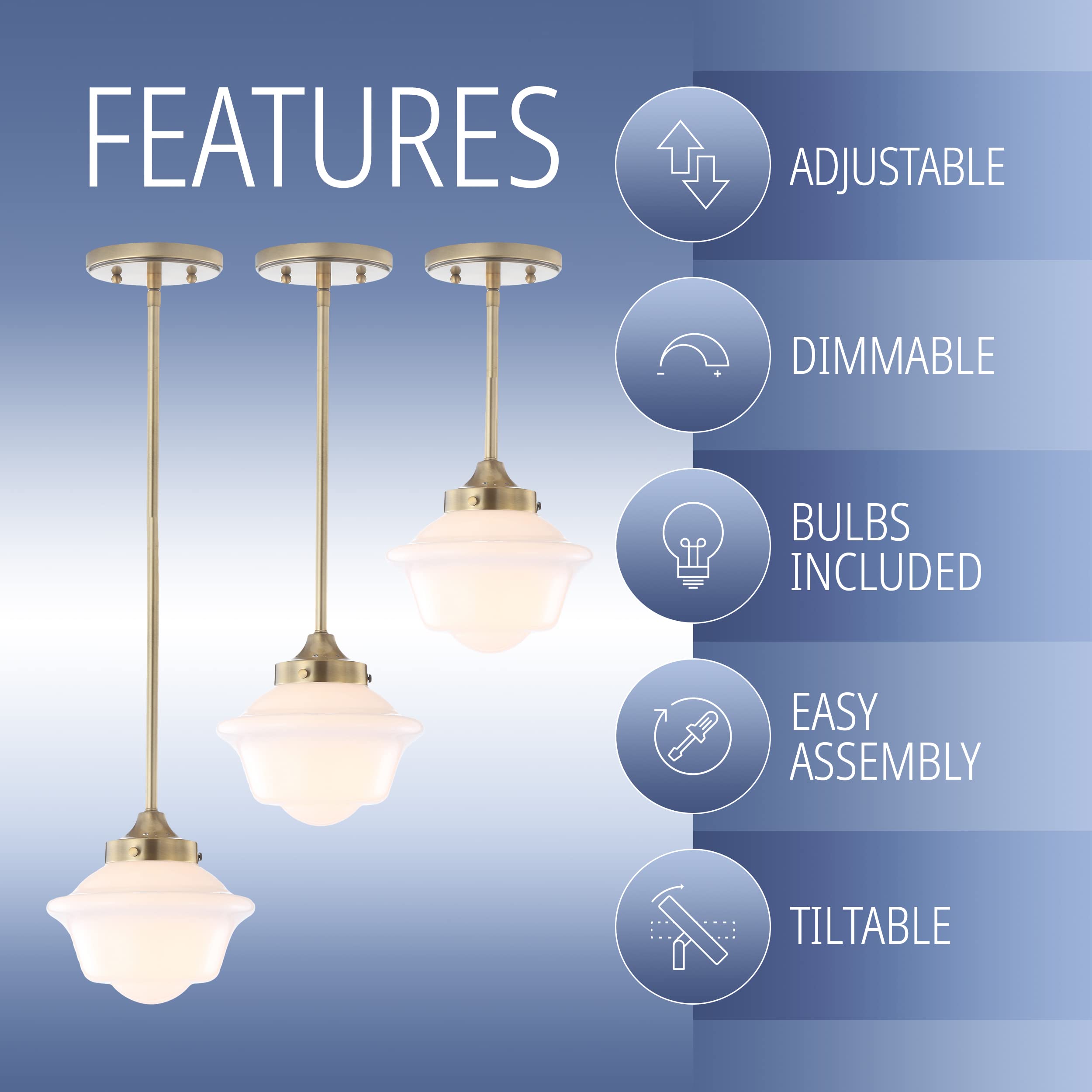 Jonathan Y Jyl3516A Kurtz 7.2'' Adjustable Drop Metal/Glass Led Pendant Contemporary Transitional Dimmable Dining Room Living Ro