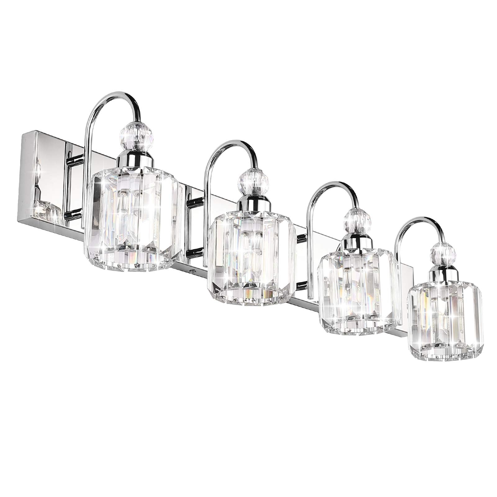 Ralbay Modern LED Crystal Vanity Lights 4-Light Stainless Steel Over Mirror Round-Chrome Model 8600