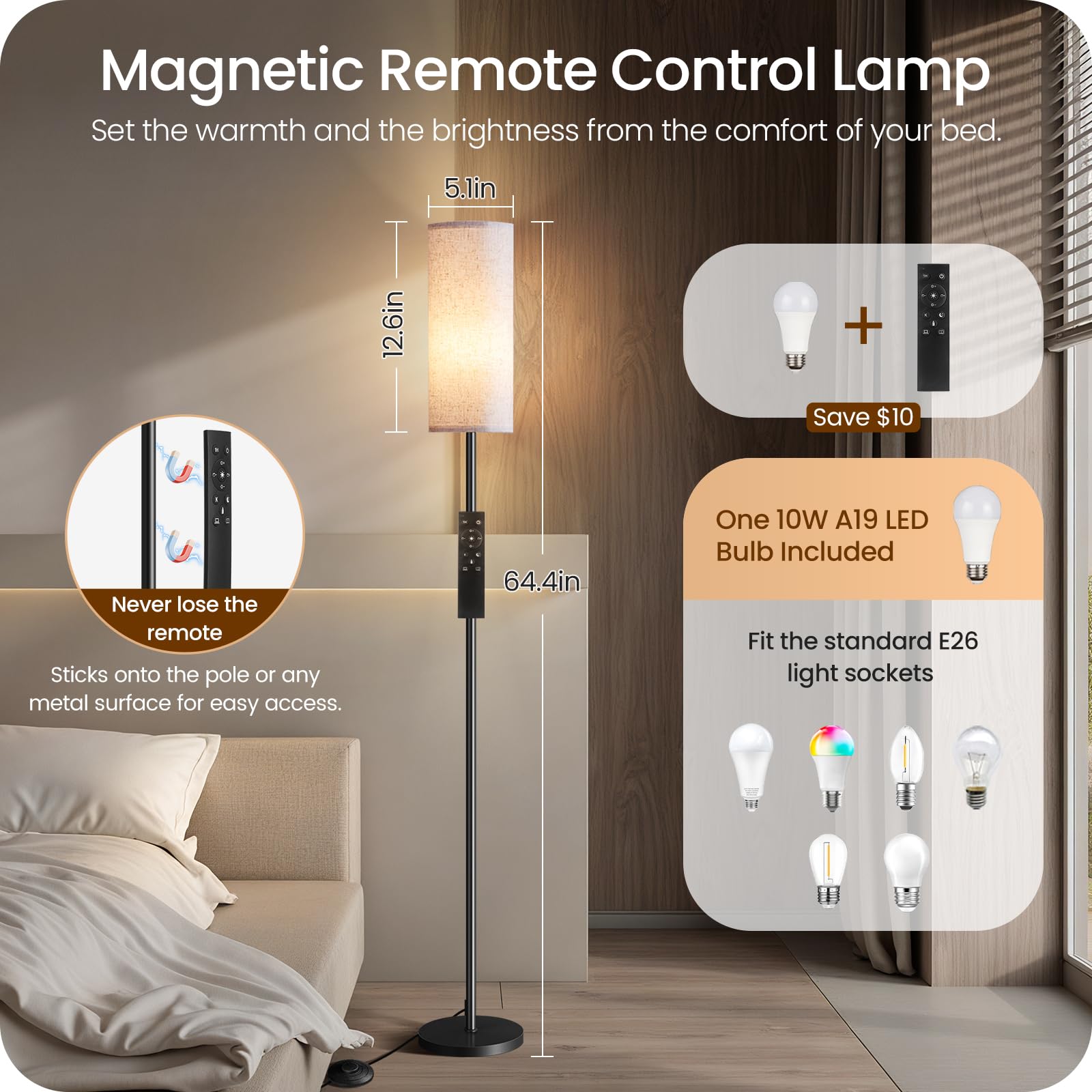 2 Pack Dimmable Floor Lamps For Living Room With 2 Remotes And Foot Switch, Corner Floor Lamp, 66'' Standing Tall Lamp, 10W 900L