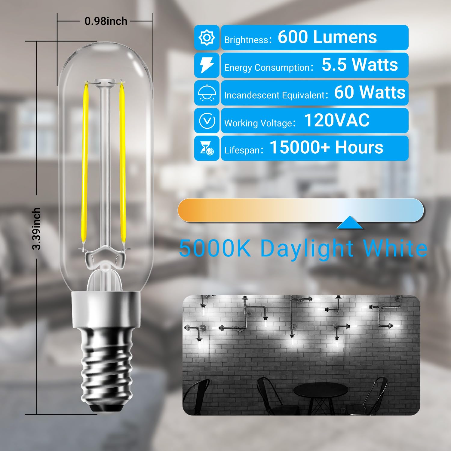 Dalattin T6 Led Candelabra Bulbs E12 Base 5000K Daylight White, 4.5W=40W, 500Lm Dimmable Vintage Edison Bulbs For Chandelier, Ce