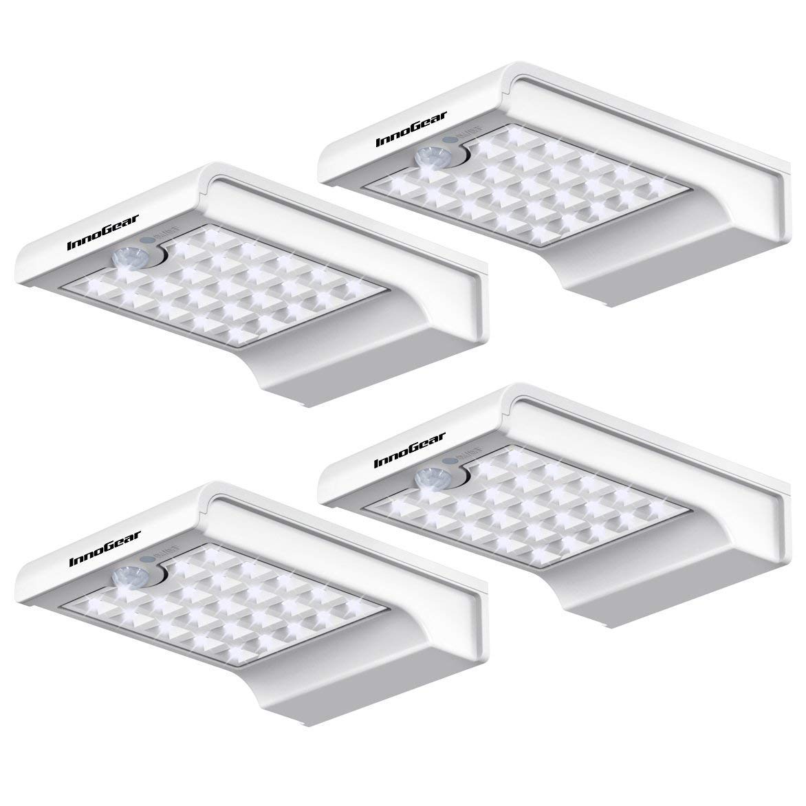 InnoGear Solar Gutter Lights, 24 LEDs, IP65 Waterproof, White, Pack of 4, Model IG-20LED300LM, Security Lighting for Outdoor Use