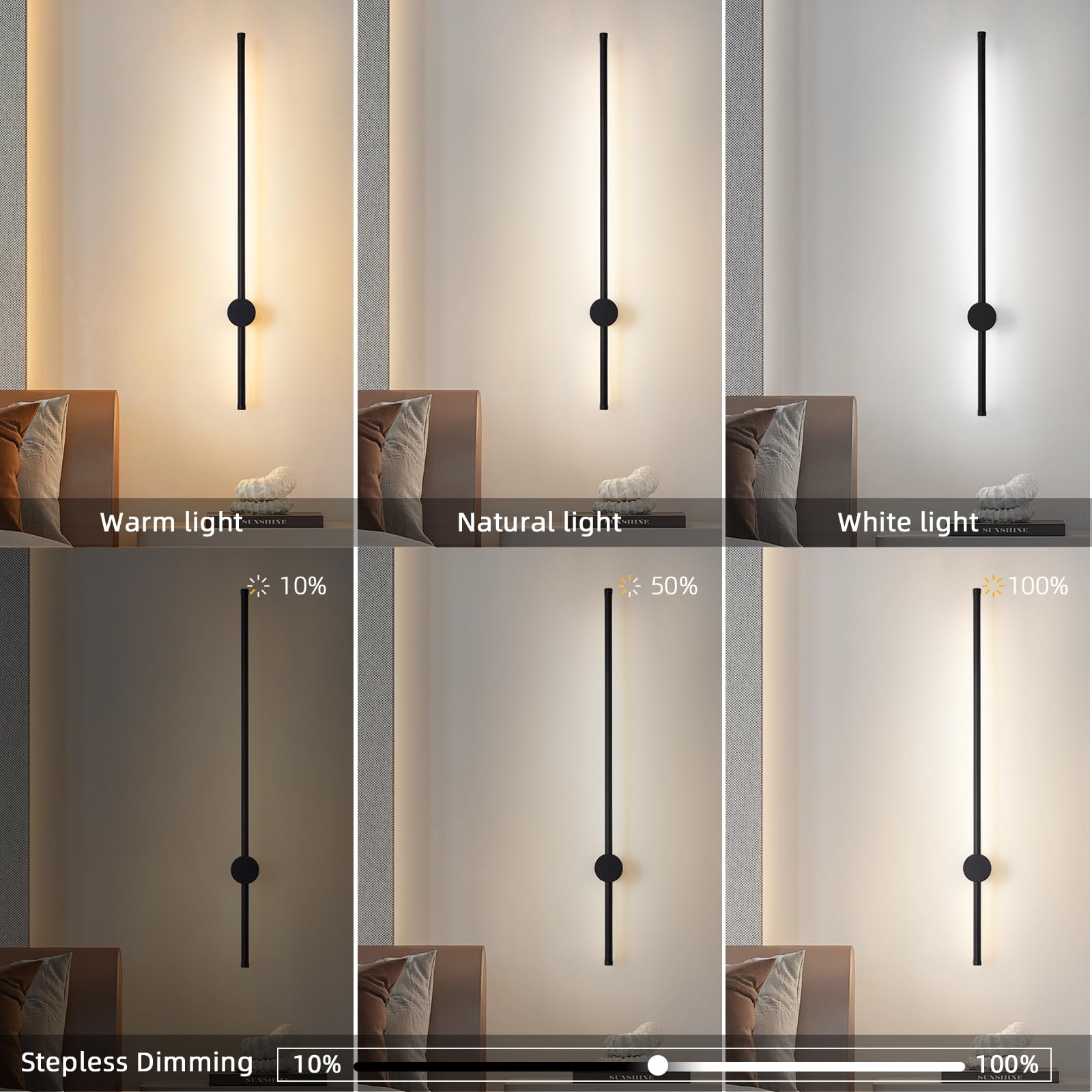 KELUOLY Dimmable Wall Sconce Set of 2, 31.5in LED Light, Black, Adjustable Brightness, Acrylic, Model RYDCT-HS80