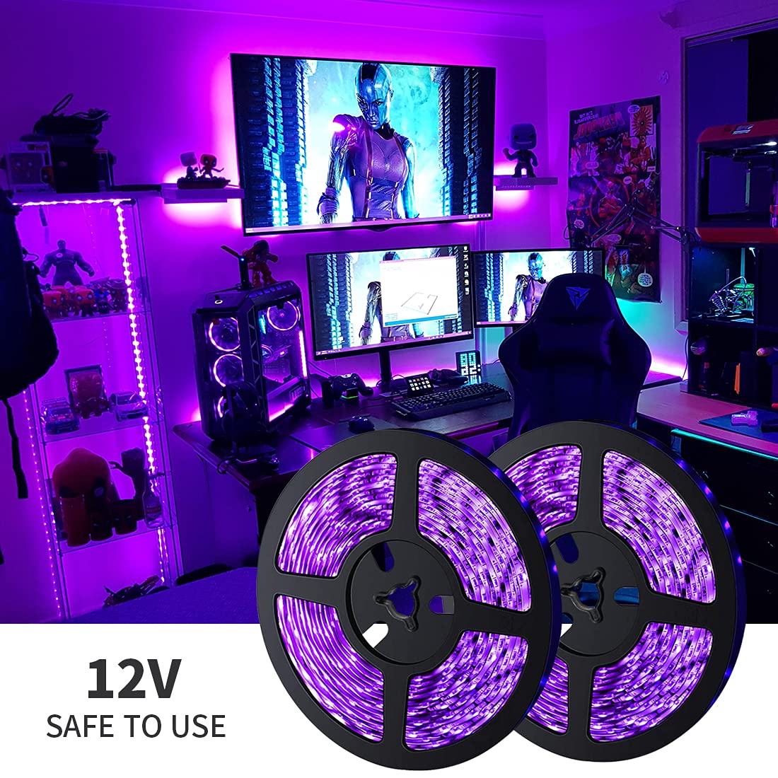 TigQiang Black Light Strip, 40ft Flexible LED, 720 Lamp Beads, Non-Waterproof, Purple, Ideal for Indoor Parties and Events