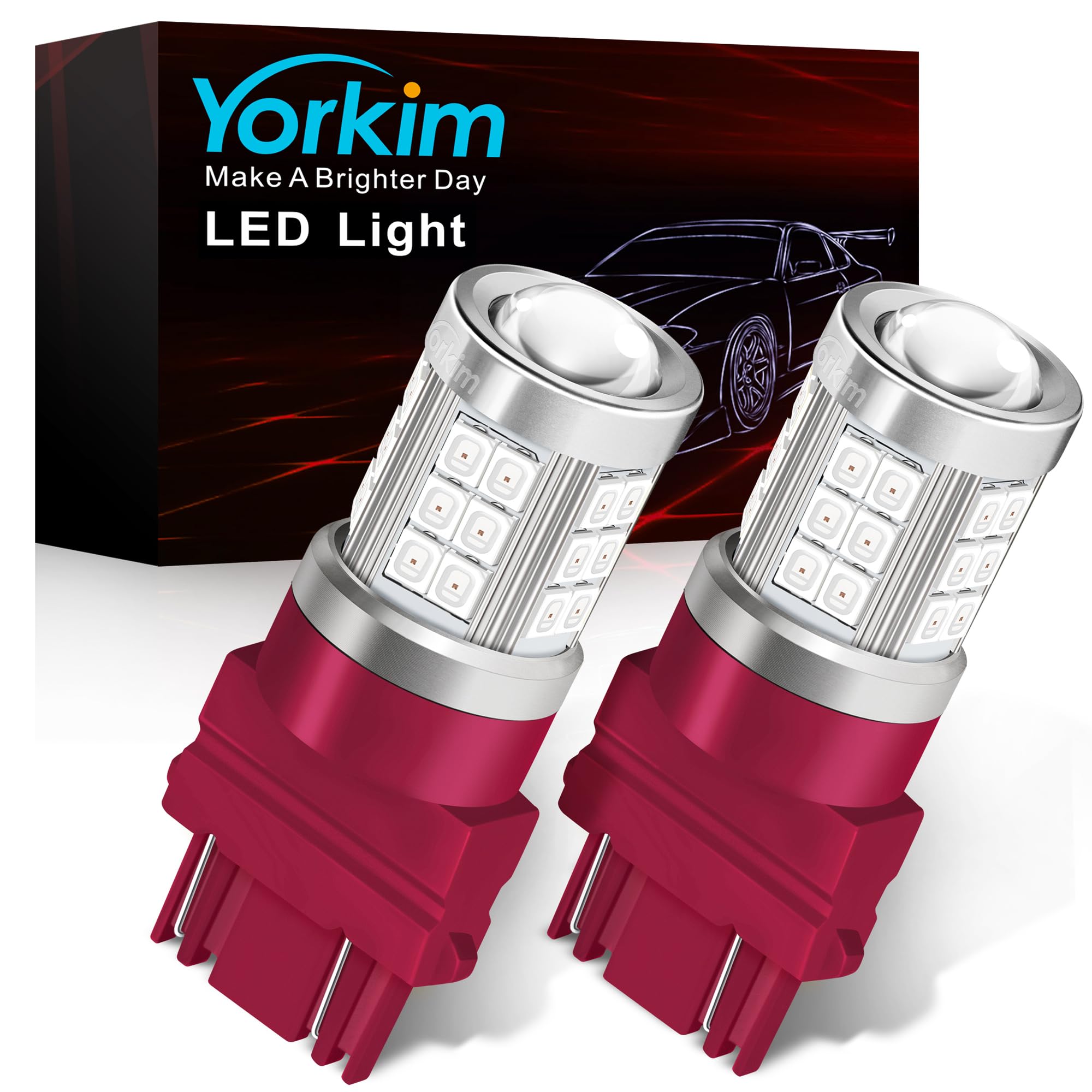 Yorkim 3157 LED Brake Light Bulbs, Red, Pack of 2, Replacement for Stop Lights, Tail Lights