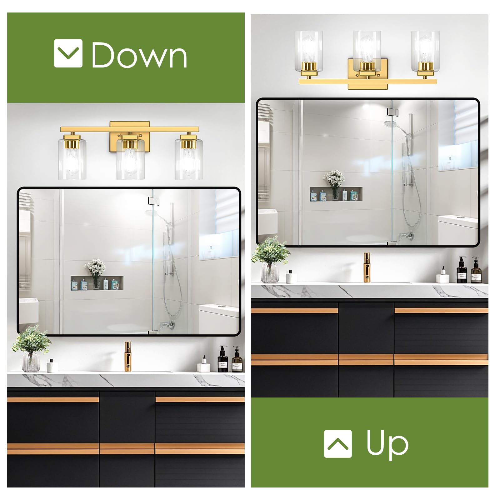 Beslowe 3-Light Bathroom Light Fixtures, Modern Gold Bathroom Vanity Light, Bathroom Lighting Fixtures Over Mirror, Matte Gold B