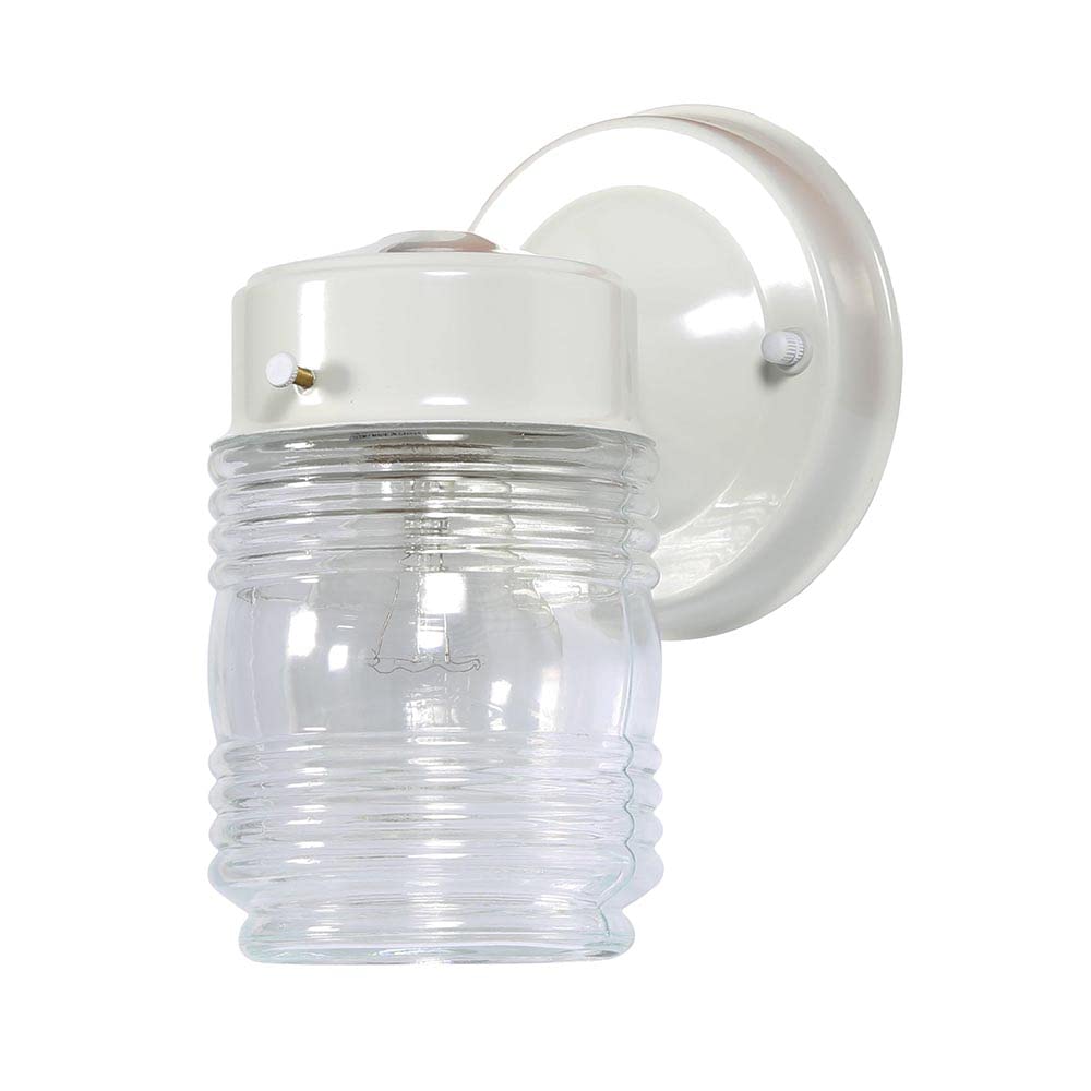 Design House Jelly Jar Wall Light, Clear Ribbed Glass, 5.25in, White, Model 500181, Indoor/Outdoor