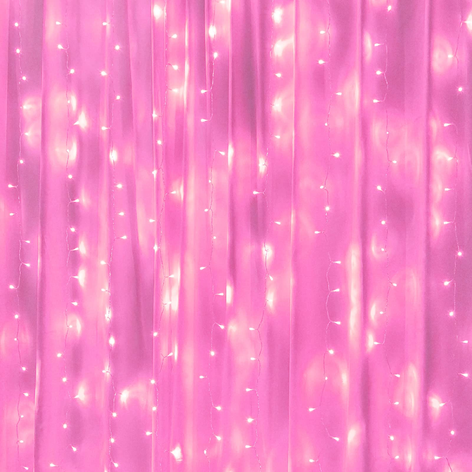 Kproe Pink Curtain Lights - 8 Modes Led Fairy String Lights For Windows, Ideal For Christmas, Valentine'S Day, Weddings, Party Room Decor