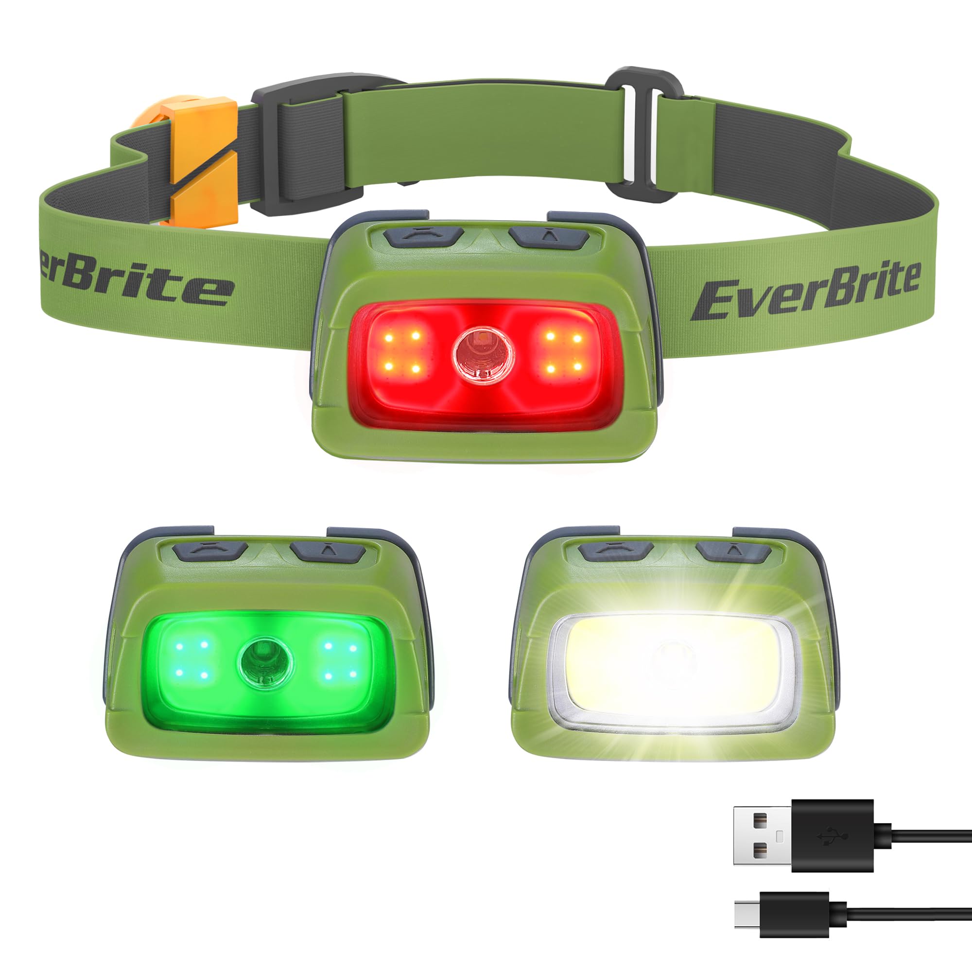 Everbrite Rechargeable Headlamp, 350 Lumens Headlamp With Red Light And Memory Function, 7 Modes Running Headlamp, Bright Headla