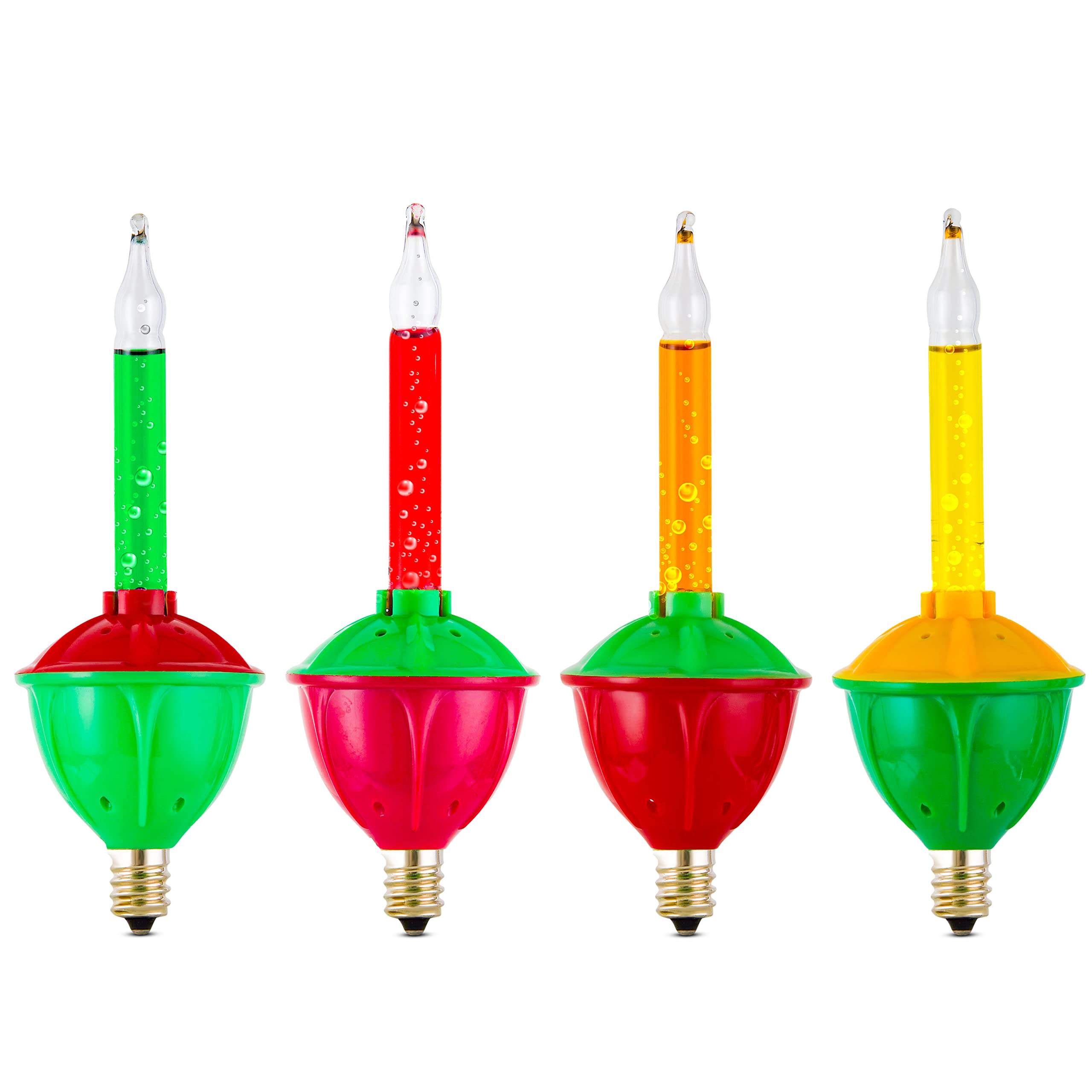 4 Pack Replacement Bubble Lights Bulbs Red Green Yellow Orange Bubble Lights for Christmas Tree Fluid Light C7/E12 Candelabra Ba