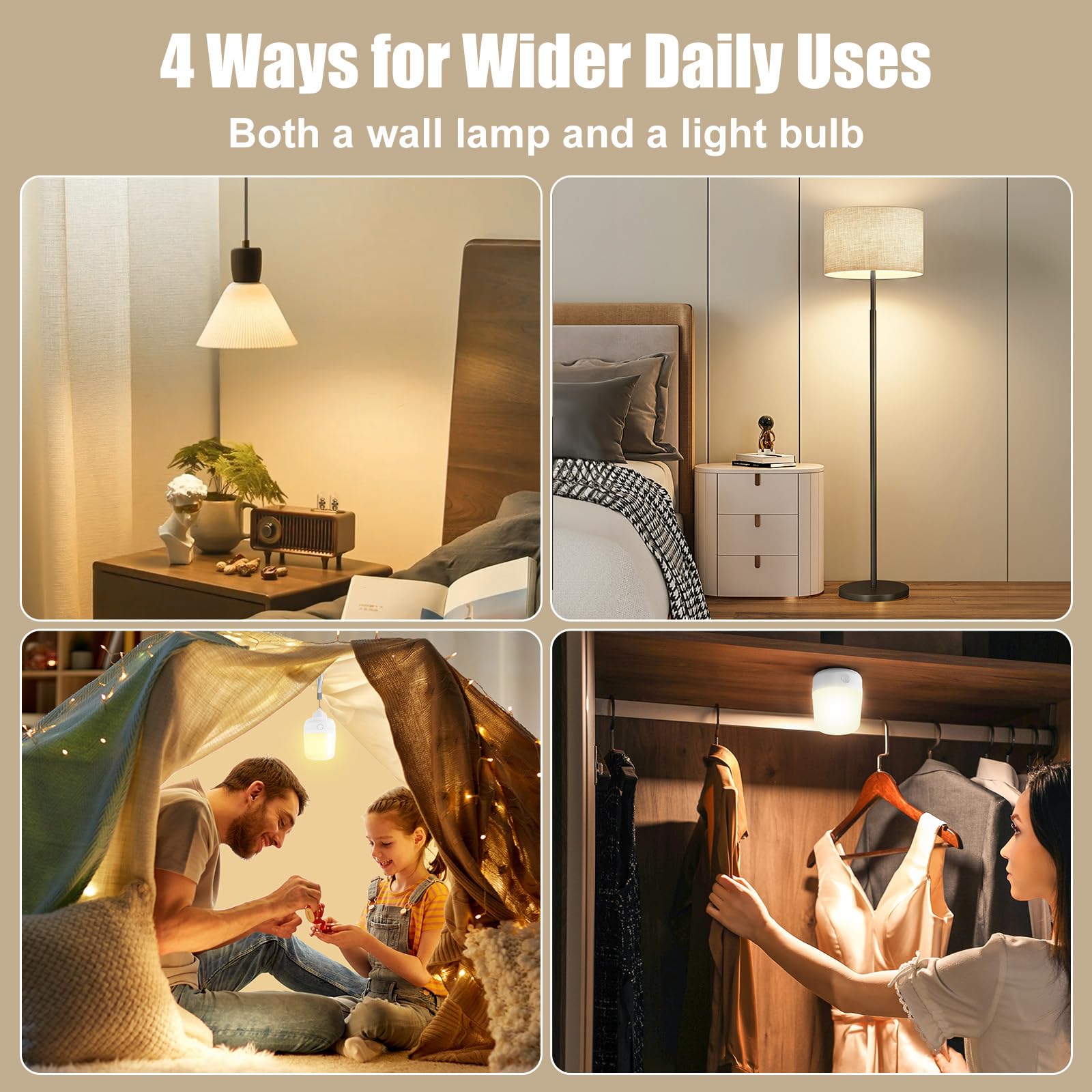 Brightown E26 Rechargeable Light Bulb With Remote Timer And 3 Color Temperatures, Battery Backup Bulb For Sconces And Lamps, E26 Detachable Charging For Non-Hardwired Fixture, Dimmer, 700Lm