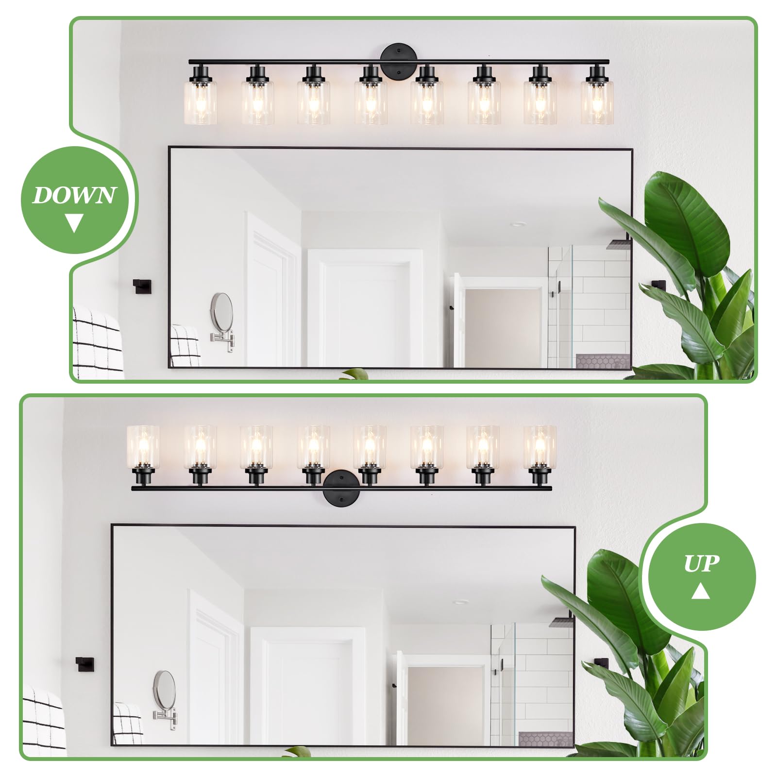 Guliaofo 8-Light Bathroom Vanity Light Fixture, Matte Black, Clear Glass Shade, Modern Design
