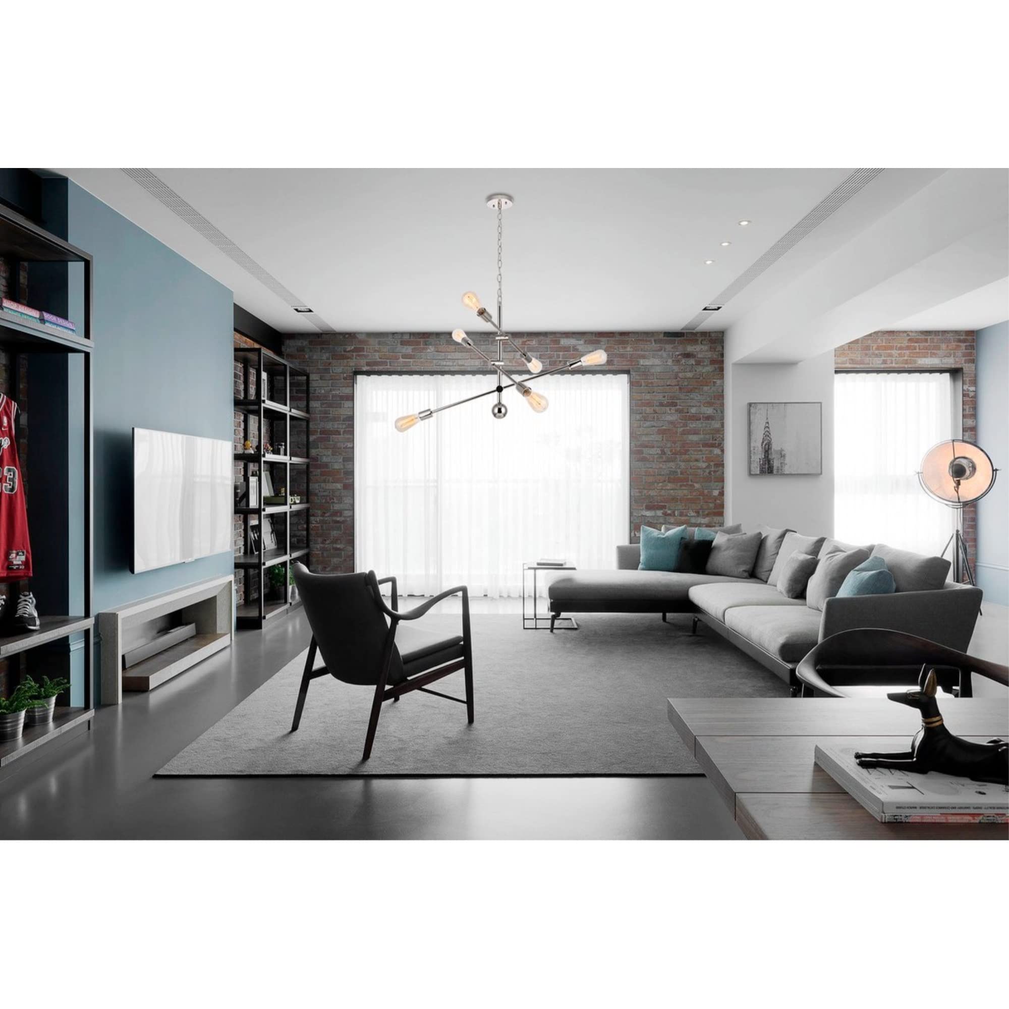 Living District Indoor Modern Home Decorative Bright Ceiling Axel 6 Lights Polished Nickel Pendant