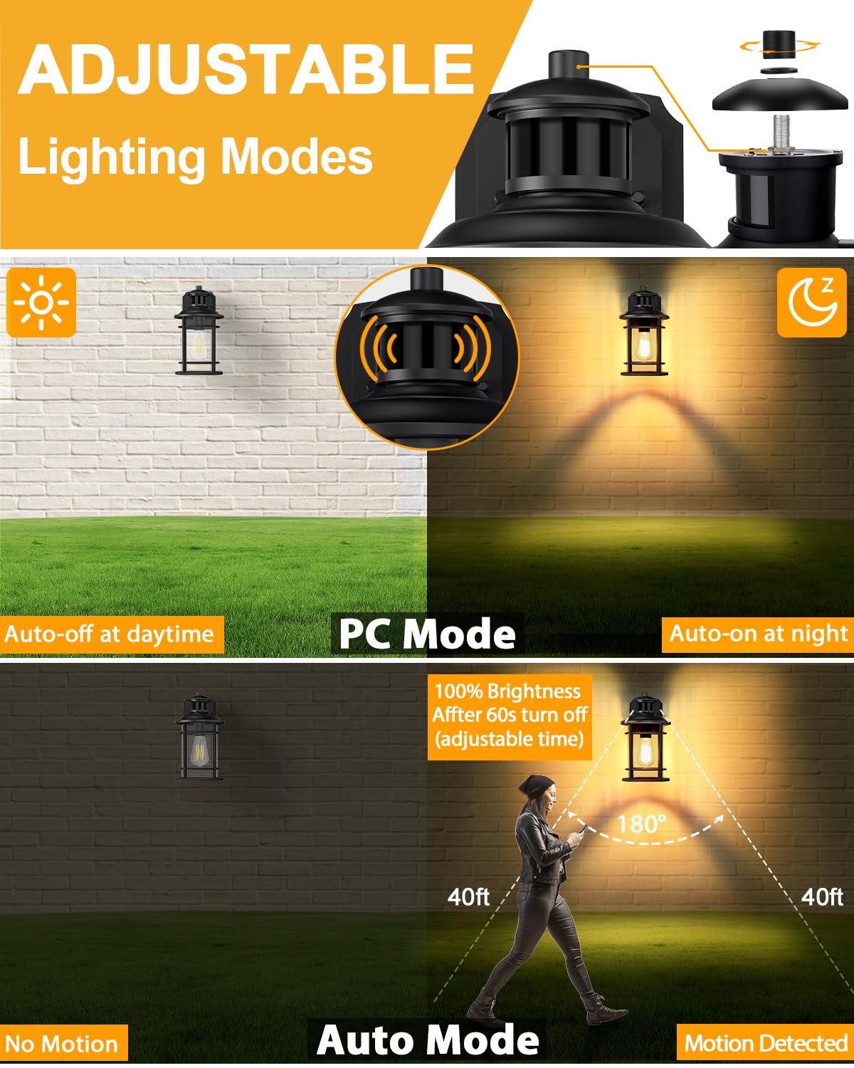 Porch Lights With Gfci Outlet  Dusk To Dawn Motion Sensor Outdoor Lights  3 Lighting Modes Waterproof Anti-Rust Alunmium Outside Porch Wall Light  Exterior Light Fixture For House Garage Front Door