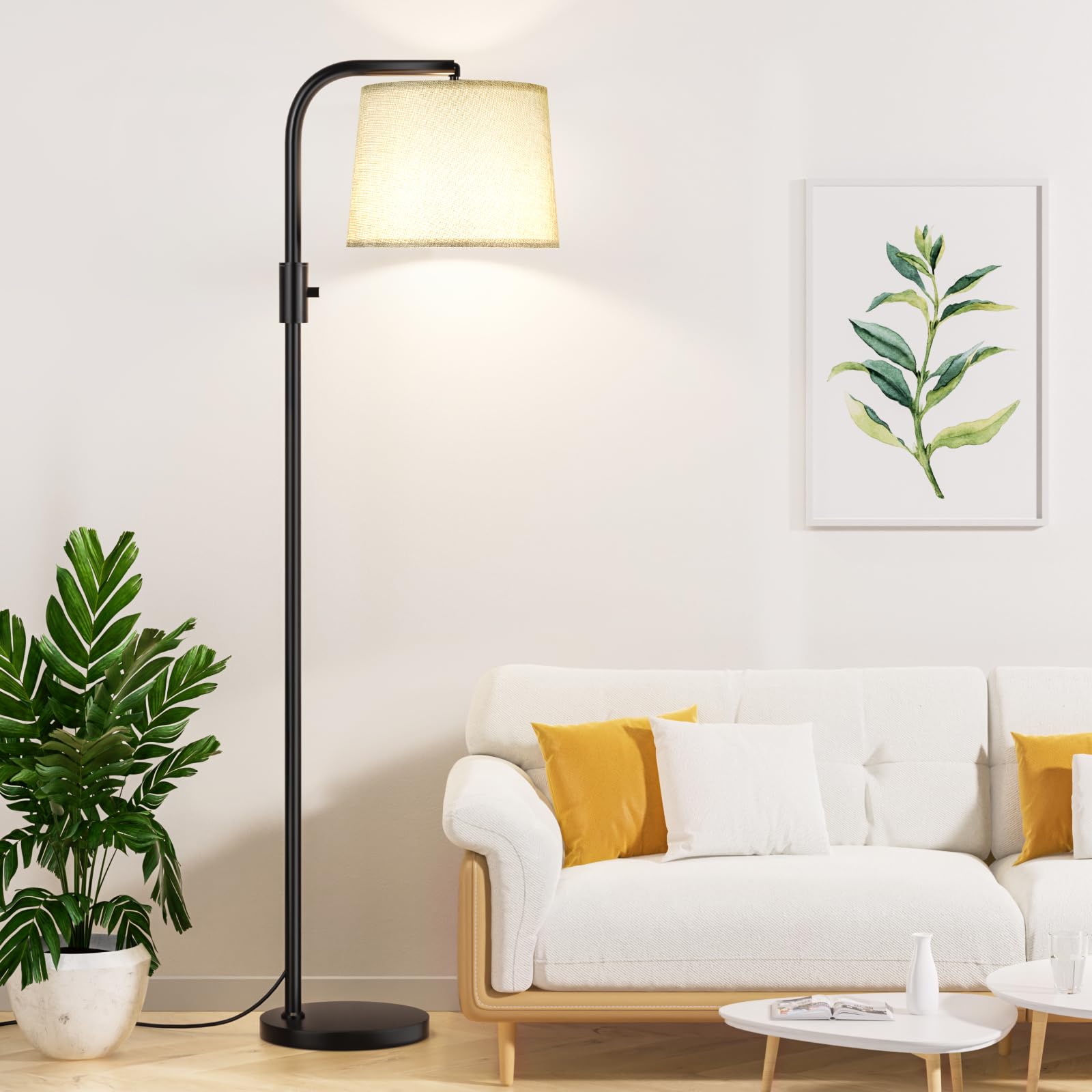 Ambimall Floor Lamp - Fully Dimmable 9W LED, Adjustable Head, Large, Metal, Black and Linen Grey