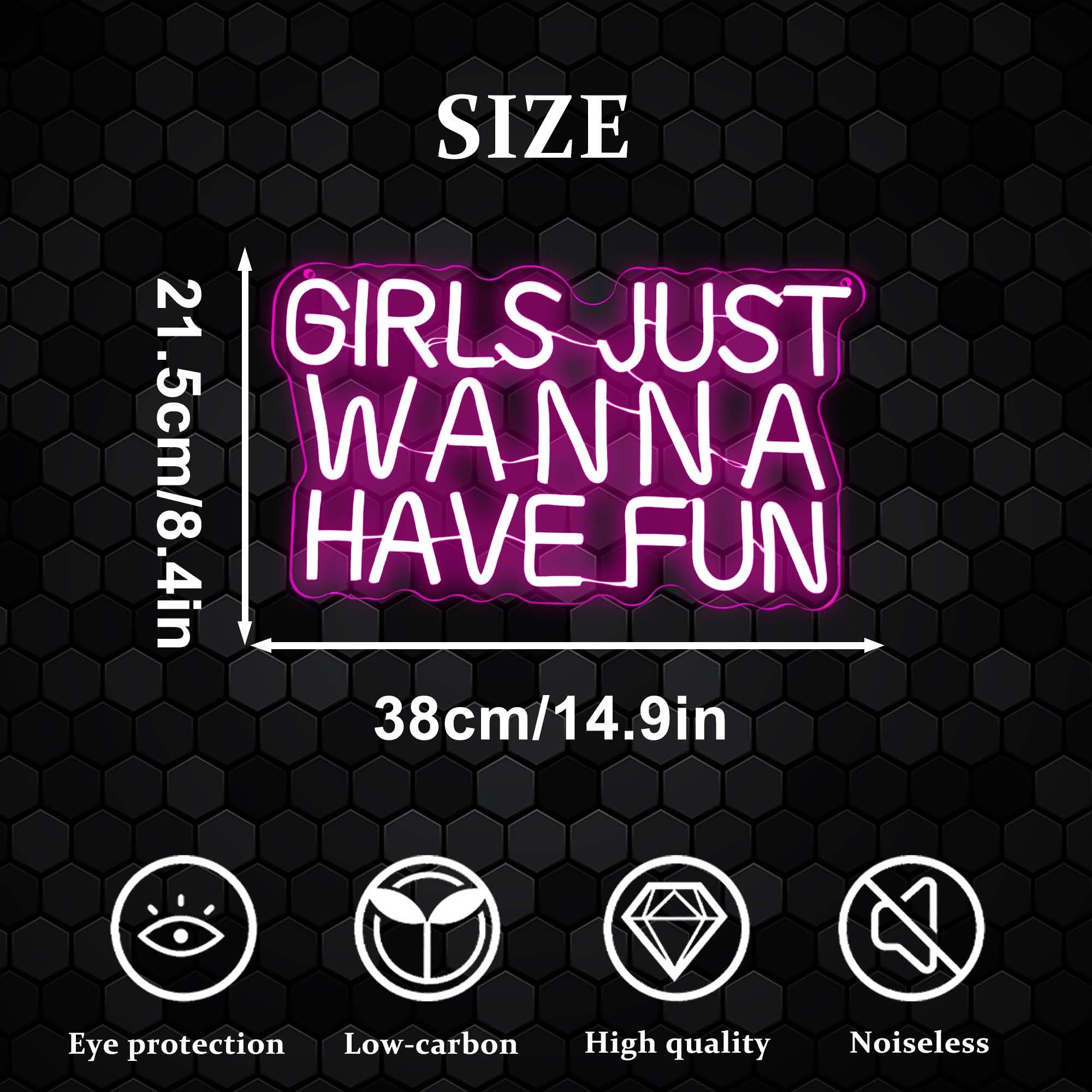 Dracey LED Neon Sign - Girls Just Wanna Have Fun, 8.4x14.9in Acrylic Wall Decor, Pink Retro Light for Bedroom, Wedding, Party