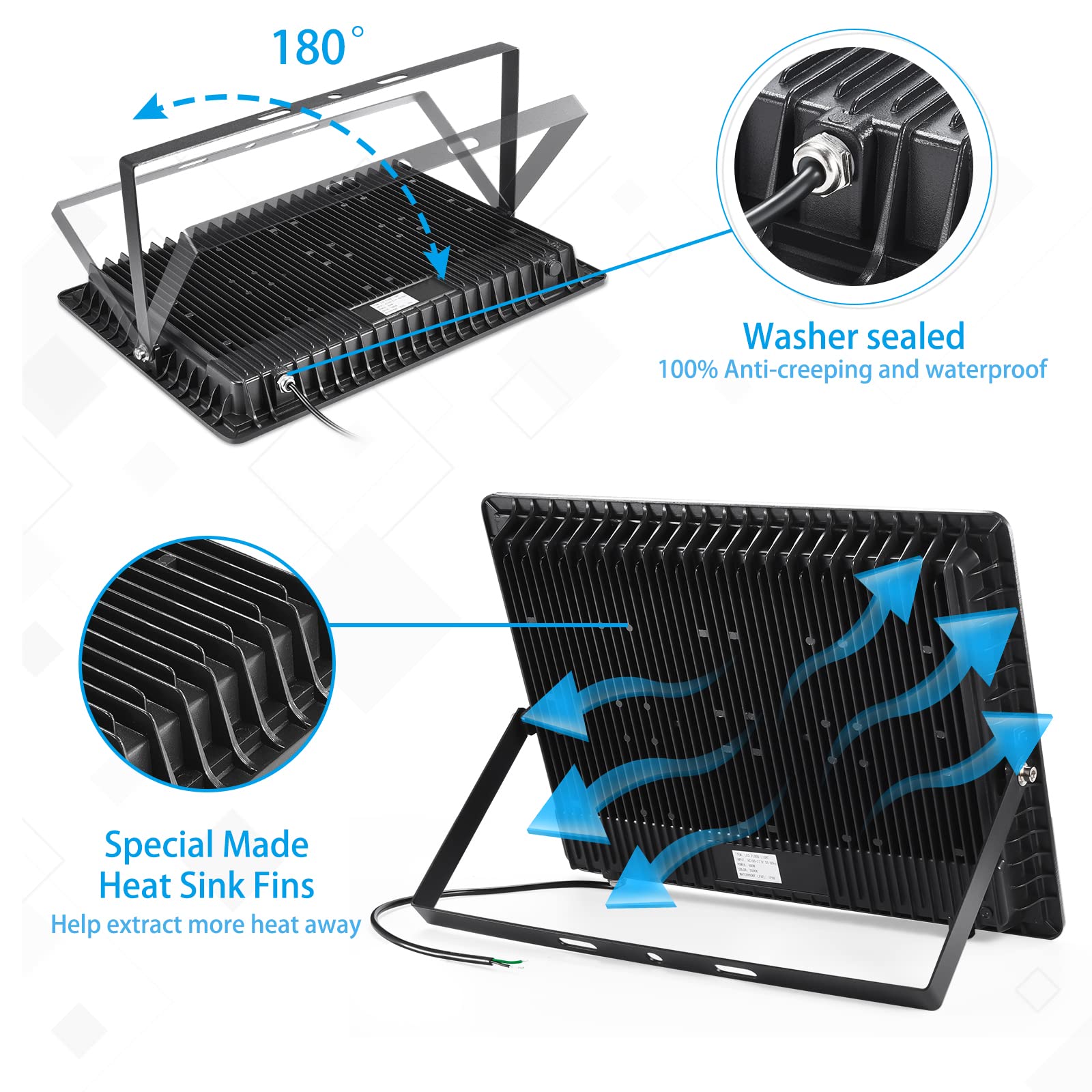 XYCN 400W LED Flood Light - 50000LM Super Bright, IP66 Waterproof, 5000K Daylight White, Model PG-TGD, 1 Pack