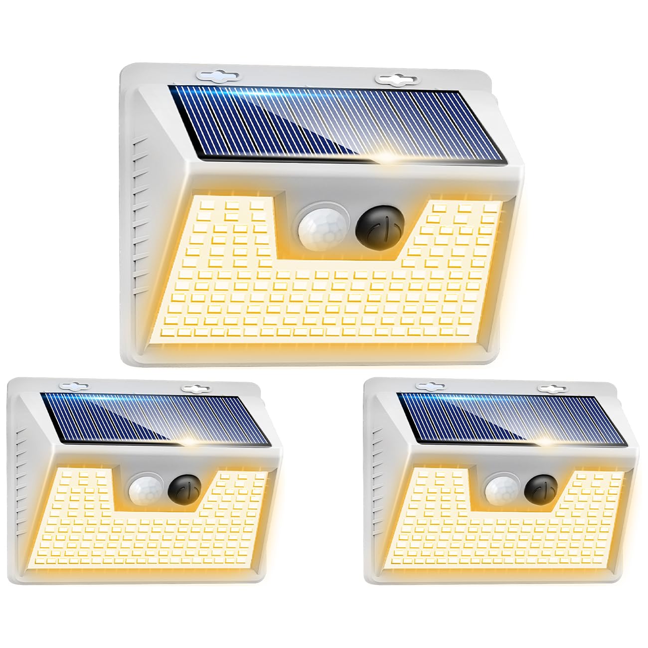 Peasur Solar Lights Outdoor Motion Sensor Waterproof  3Pack 140LED White Solar Powered Fence Lights  3 Modes Security Wall Lights for Garden Yard Outside Warm