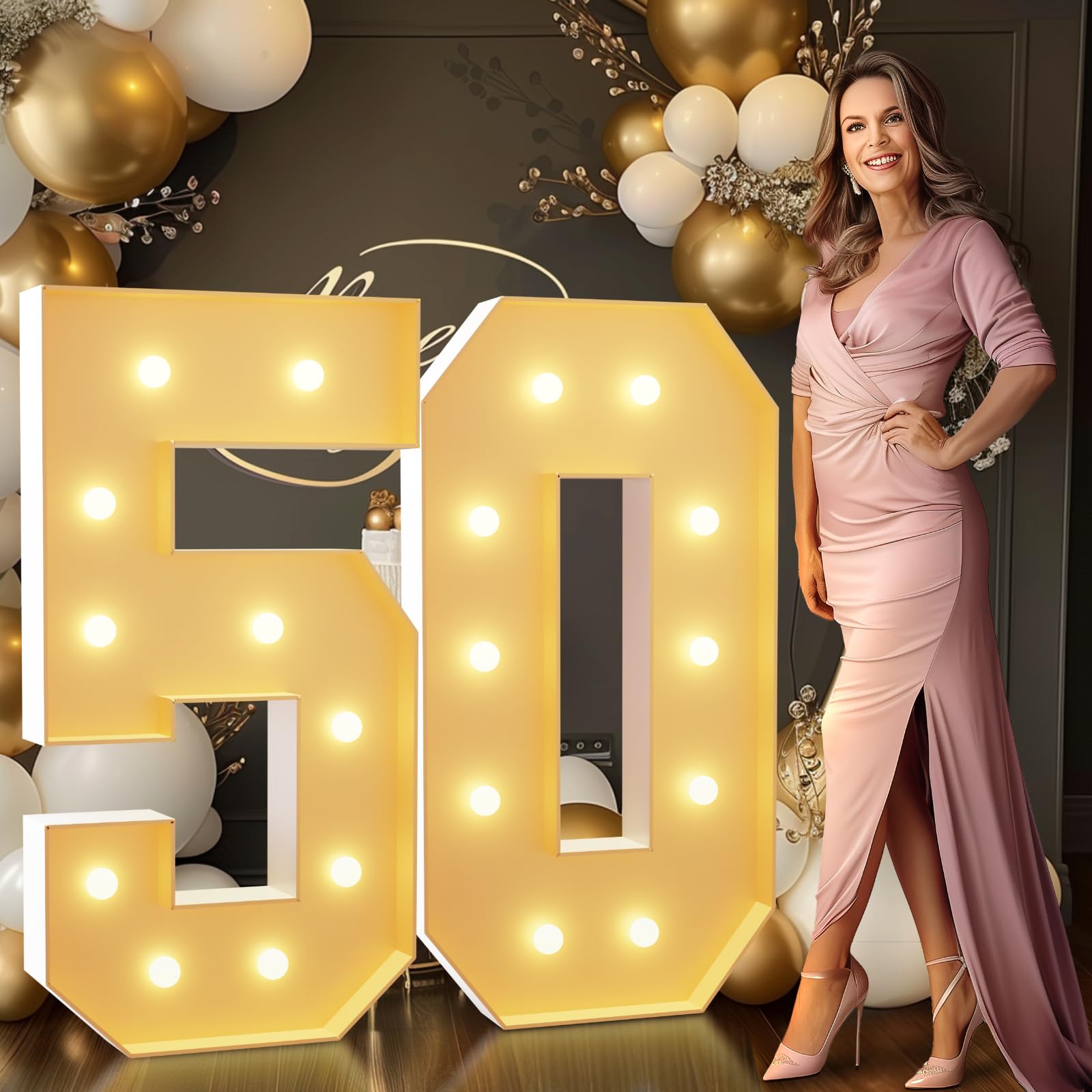 imprsv Light Up Numbers 50th Birthday Decorations Foam Board 4FT Number 50 Anniversary Party Kit