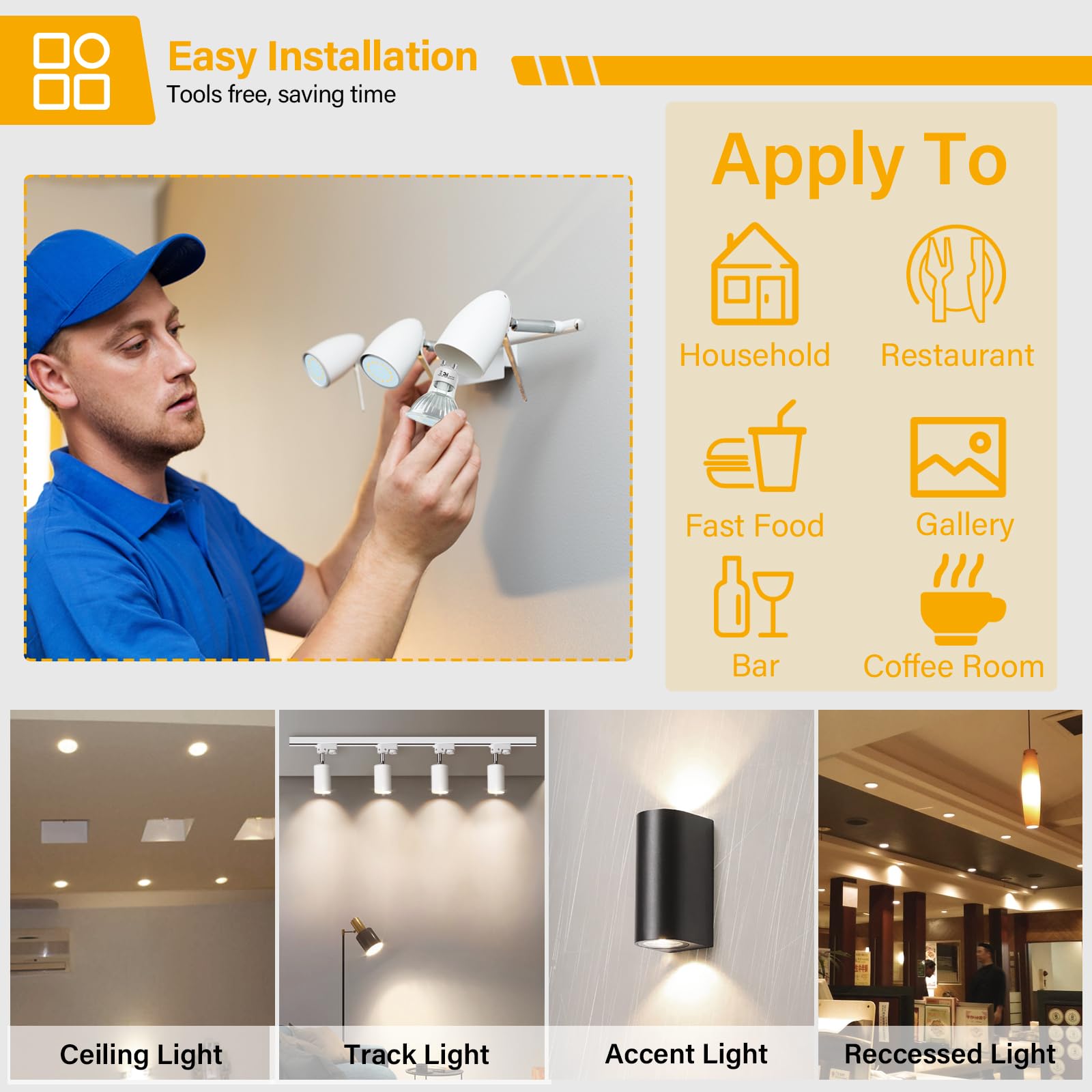 Gu10 Led Light Bulbs  50 Watt Halogen Equivalent  4000K Natural White Gu10 Bulb Replacement For Track&Recessed Lighting  4W 450 Lumens Led Bulbs For Kitchen  Range Hood  Living Room  6-Packs