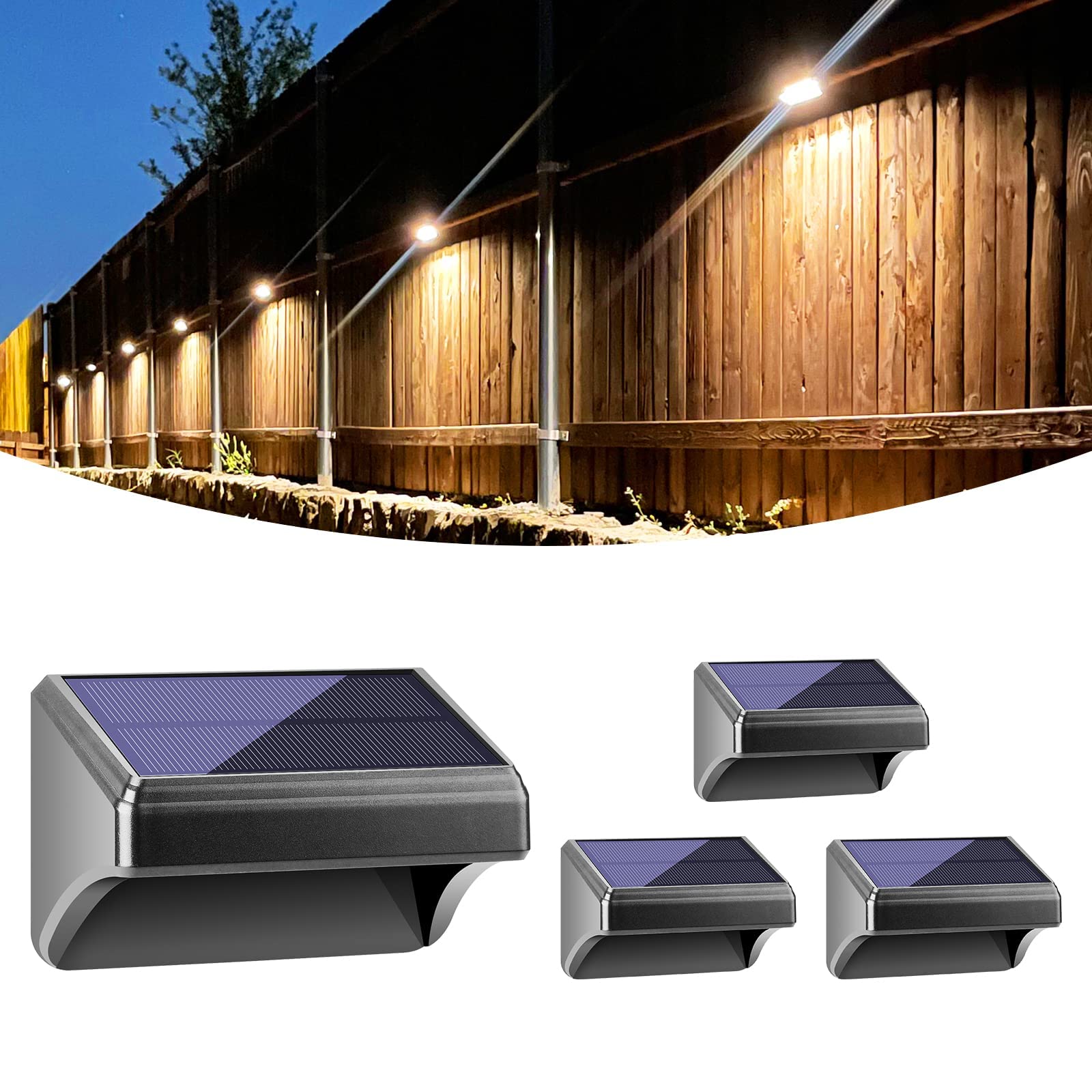Bridika Solar Fence Lights, Warm & Cool White, 4 Pack, Waterproof Outdoor Wall Lights, Model QS31036, for Deck, Patio, and Fence