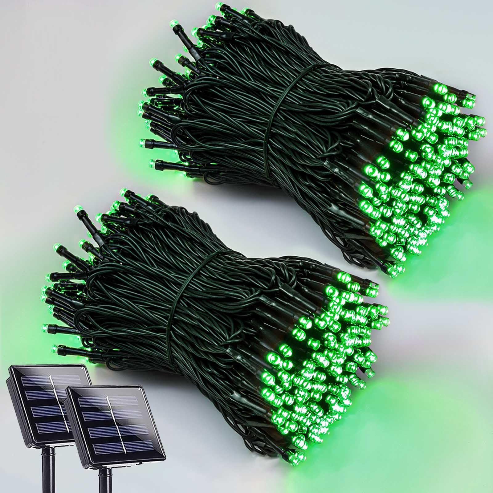 EEW Solar Christmas Lights 200 LED Green Wire 2 Pack Waterproof 8 Lighting Modes Model CAIYUAN-100