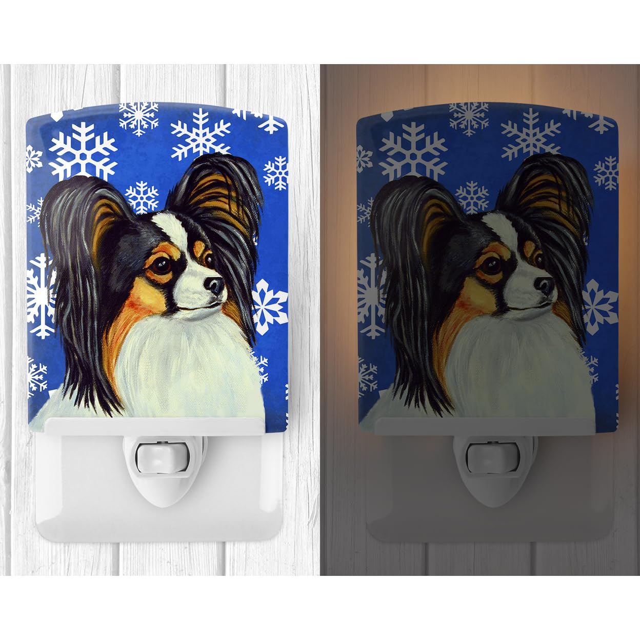Carolines Treasures Ceramic Night Light Papillon Model LH9300CNL, 6x4x3in, Holiday Snowflakes, UL-Certified for Bedroom, Bathroom, Kitchen
