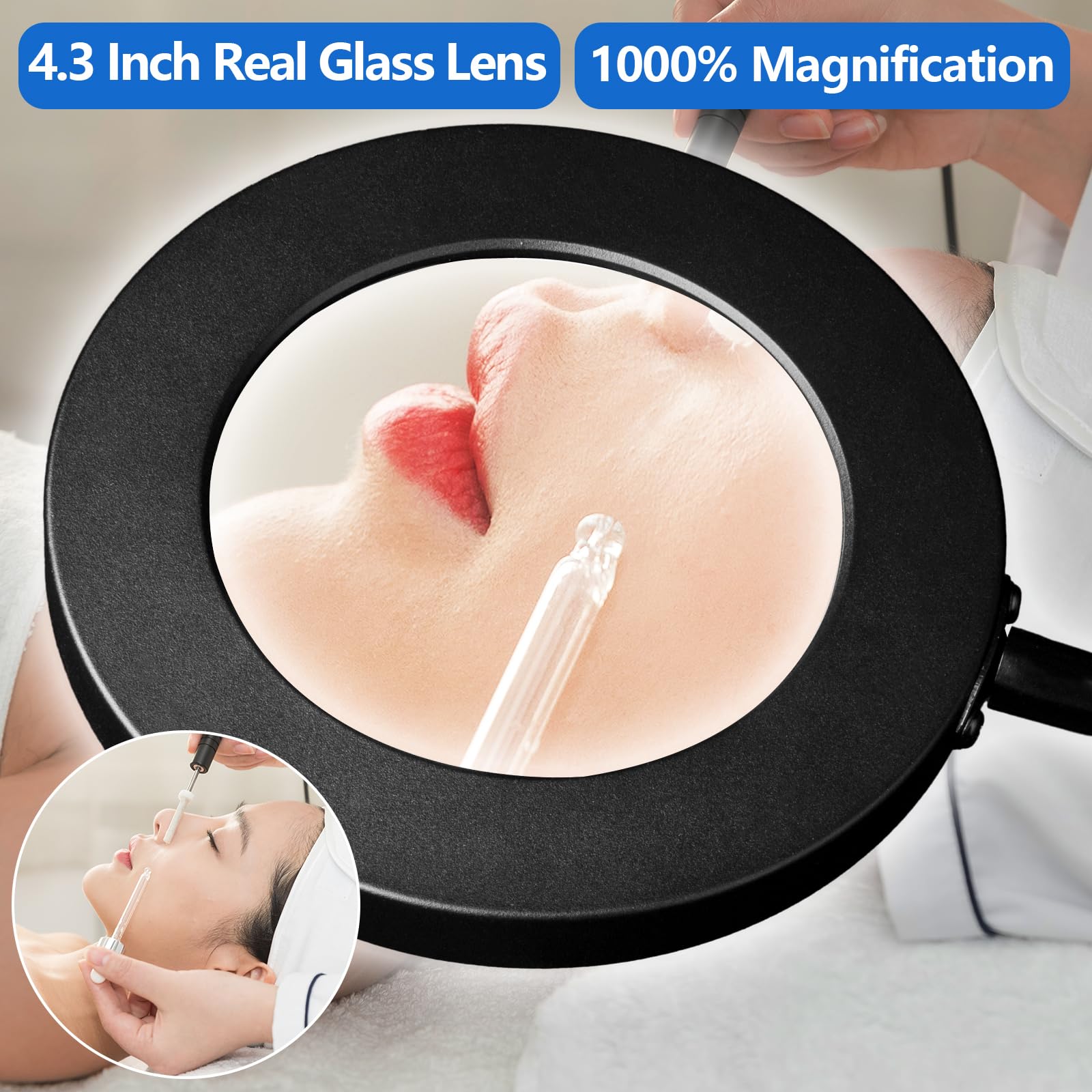 Hitti 10X Floor Magnifying Glass With Light, Flexible Gooseneck Magnifying Floor Lamp, 3 Color Modes Stepless Dimmable Led Light