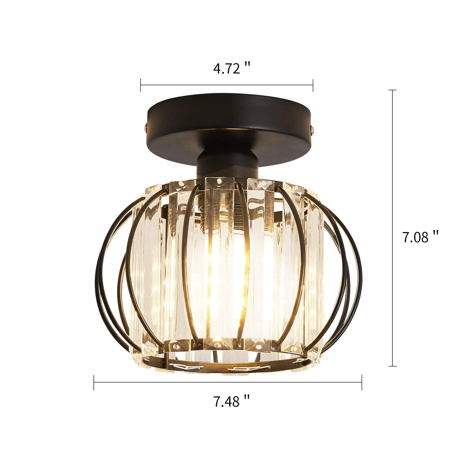 YYJLX Semi Flush Mount Ceiling Light Fixture, Small Black Crystal Chandelier for Indoor Use, Model Y35-1