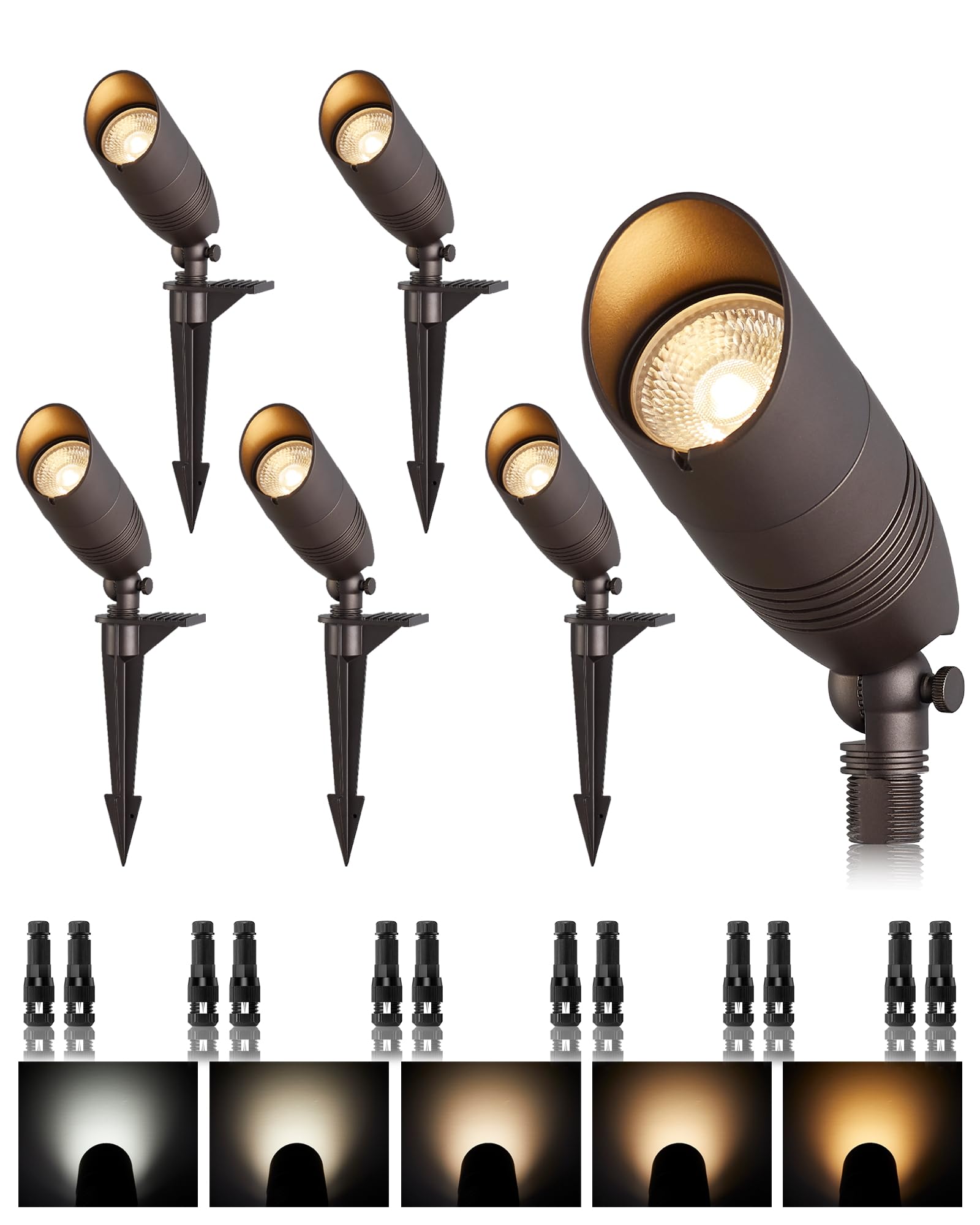 ZestPatio Low Voltage Spot Lights Outdoor, 7W LED 12V Wired Bronze Landscape Spot Lights for Palm Tree House Yard Garden, Upligh