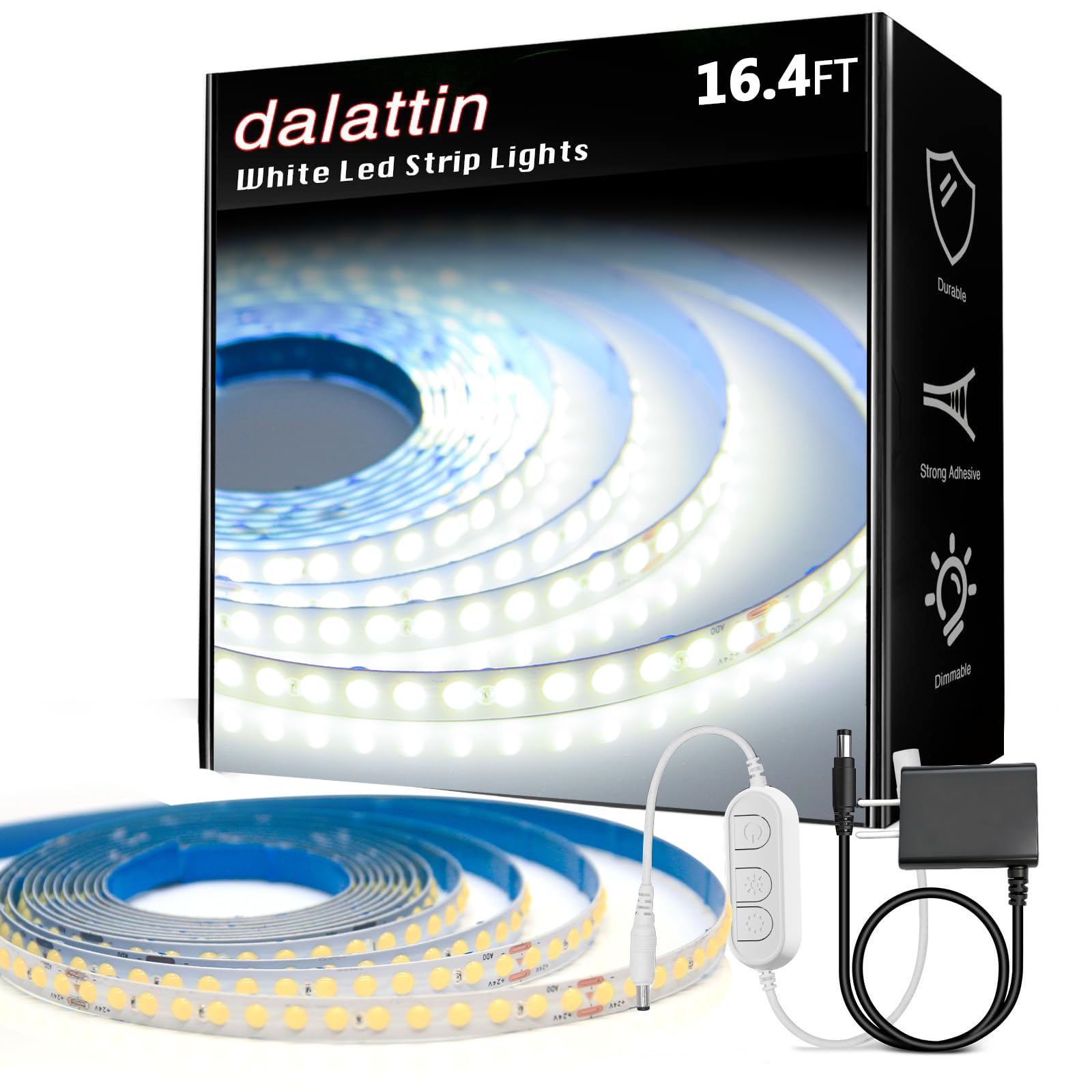dalattin White COB LED Band Lights  16.4ft Dimmable Super Bright 24V Led Tape Light 6500K 1600 LEDs Daylight White Lights for Bedrooms  Mirror  Kitchen  Home Decoration