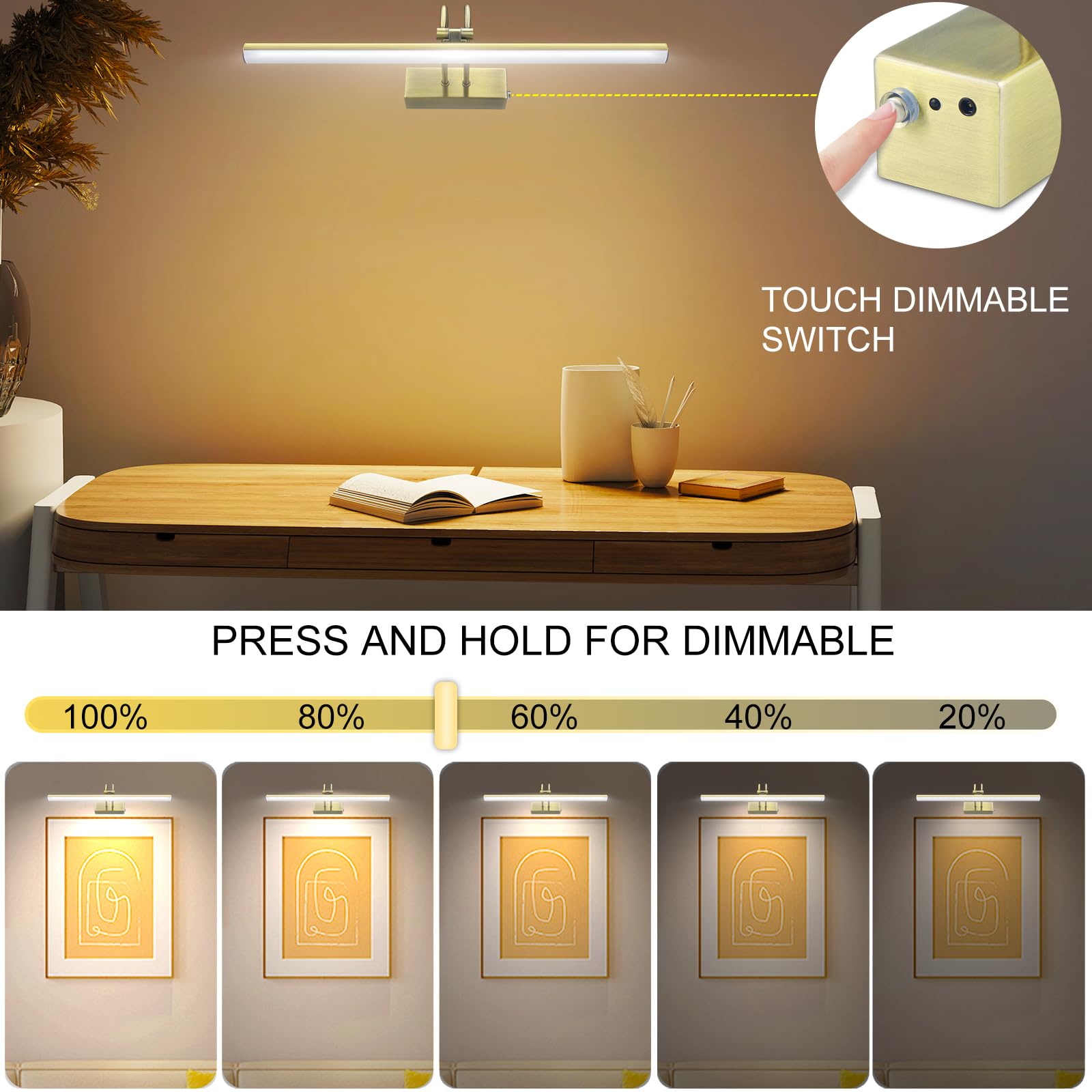RAIFOOLLY Picture Light,16in Wireless Battery Wall Lighting,2 Colors Remote Art Lights for Paintings with Timer and Dimmable for