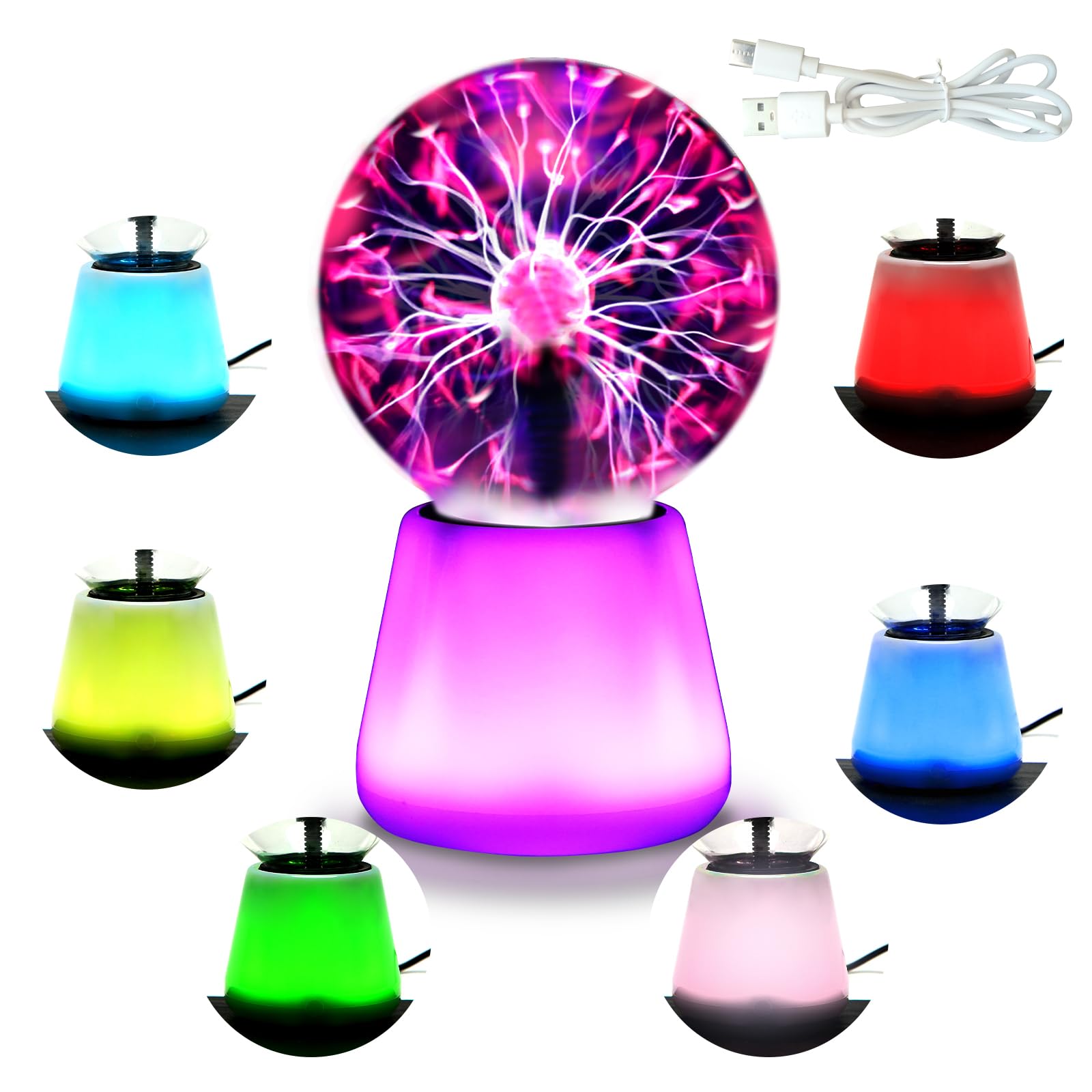 Boruibyr Plasma Ball Lamp Interactive Touch Lightning Globe 3 Inch Fun Lamp USB Powered 7 Color Changing Lights Mood Lighting Party Prop Gifts Space Decor Desk Decor.