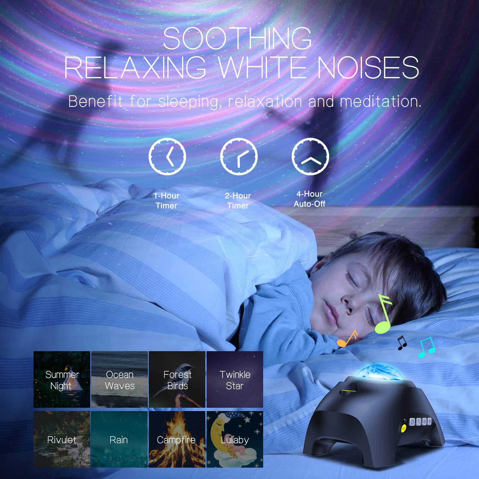 HODANS Northern Galaxy Light Projector, 33 Effects, Bluetooth Speaker, Jet Black, Model HJ-XKD09