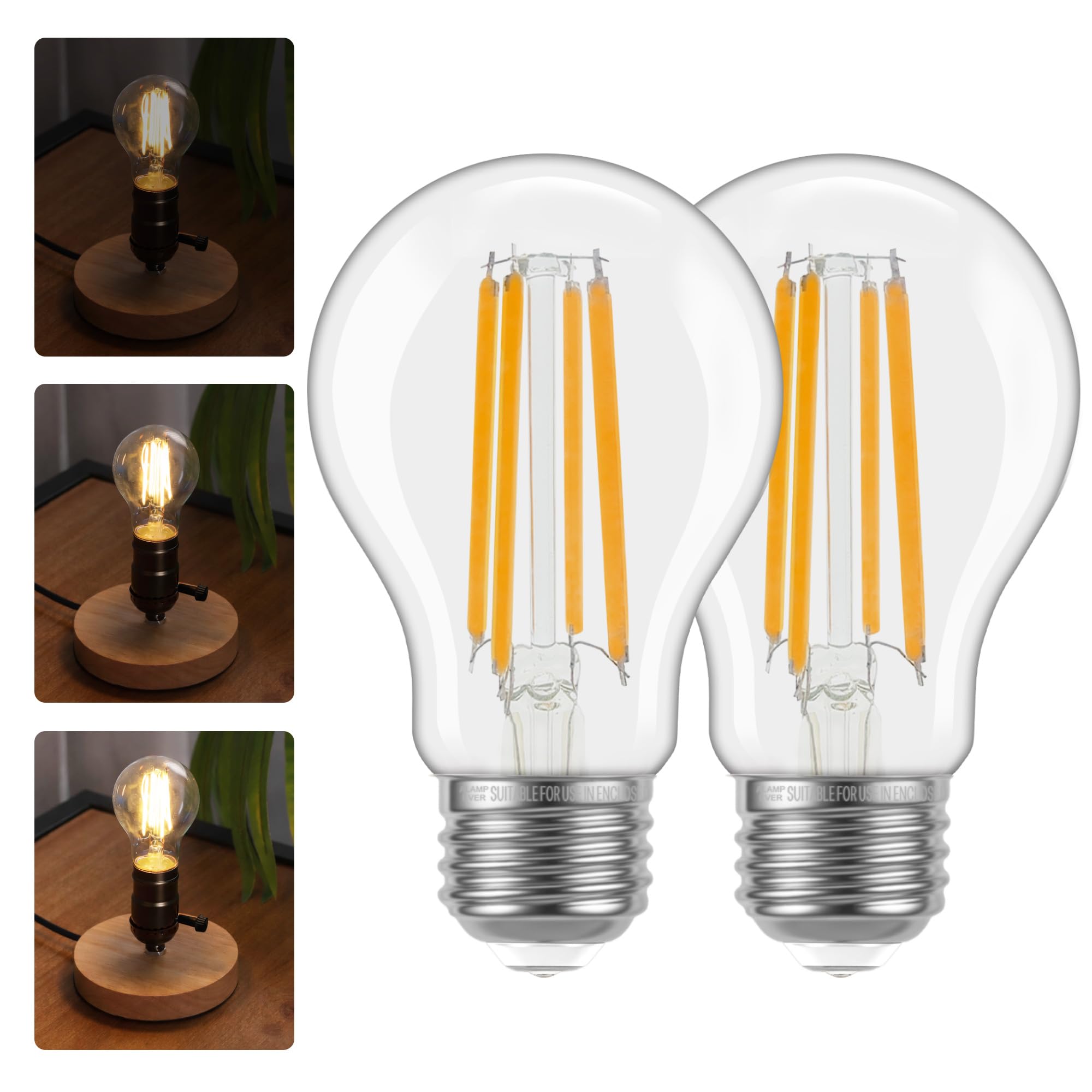 ALAMPEVER 3 Way Light Bulbs 2 Pack, 30/70/100W Equivalent, Bright A19 LED Light Bulb, 2700K Soft White, 500/1000/1600LM, 4/8/12W